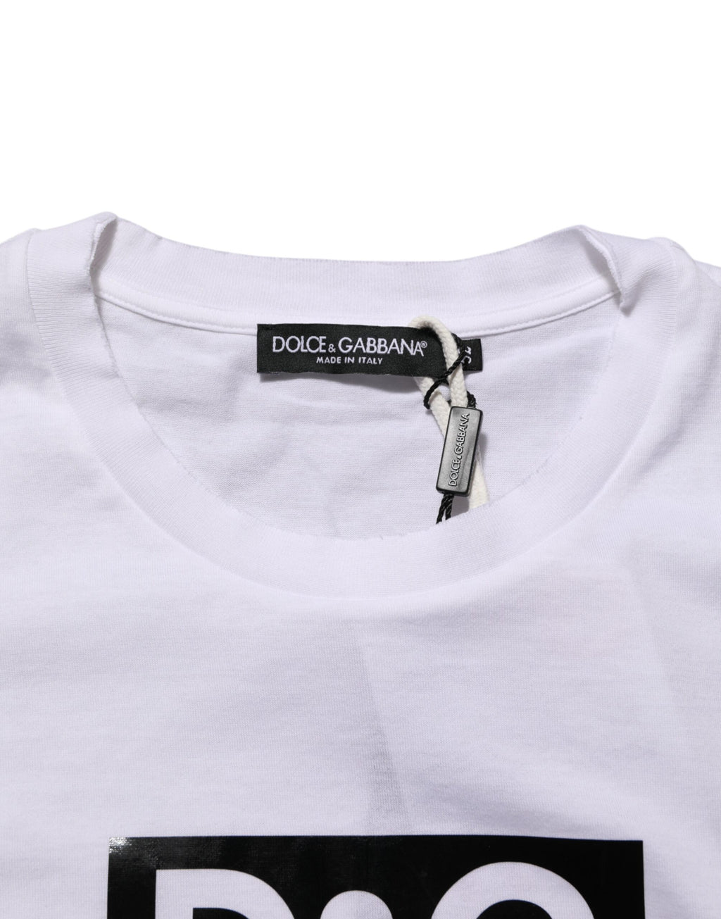 White Logo Print Cotton Crew Neck T-shirt