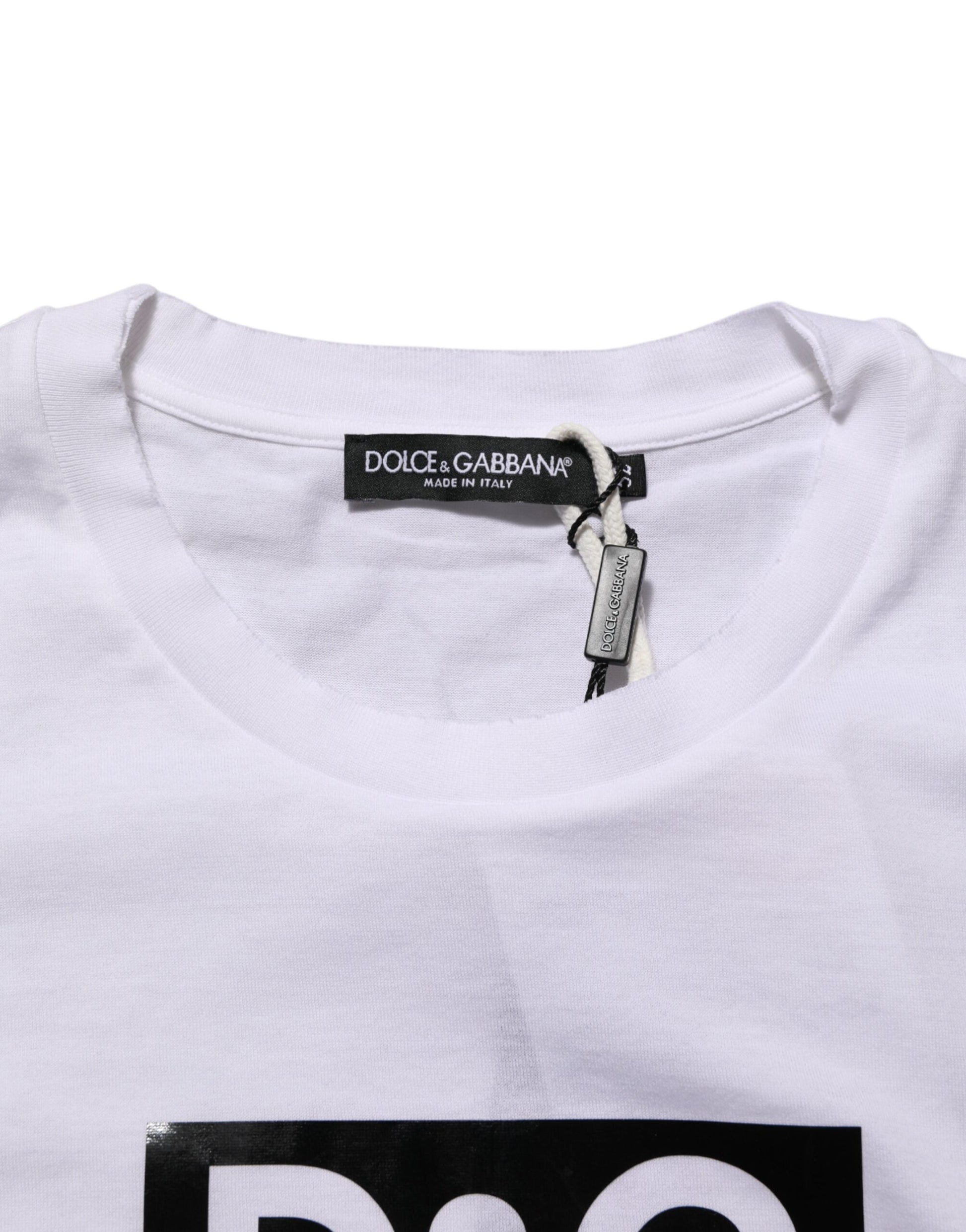 White Logo Print Cotton Crew Neck T-shirt