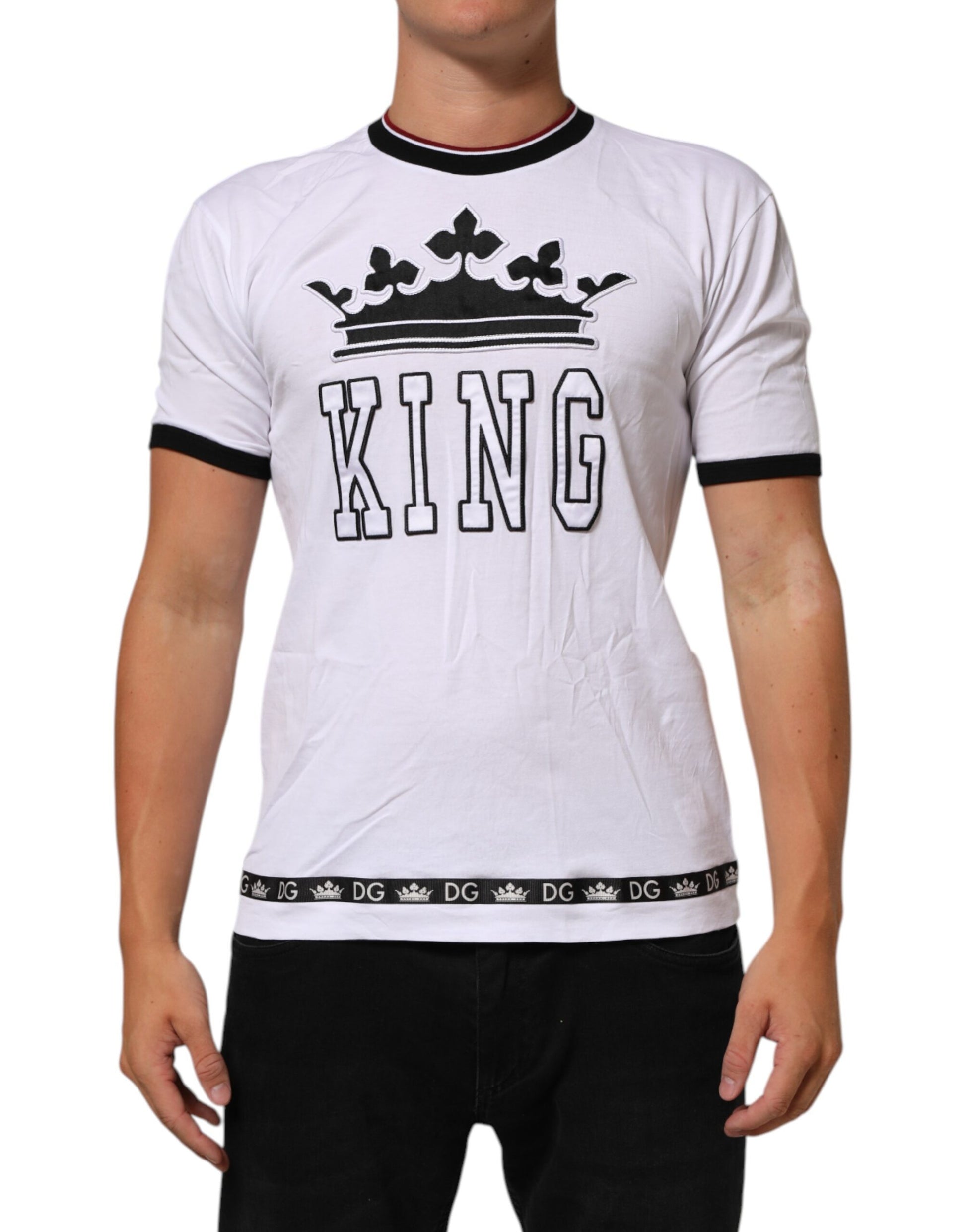 White Cotton Crown King Embroidery T-shirt