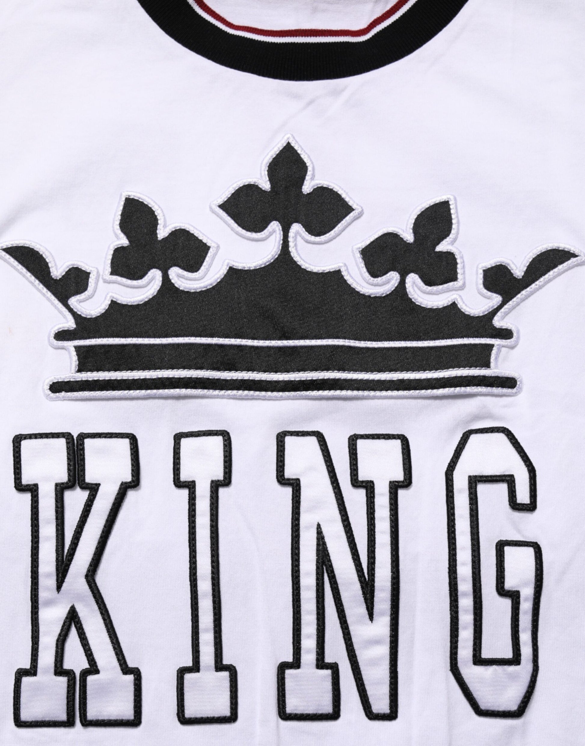 White Cotton Crown King Embroidery T-shirt