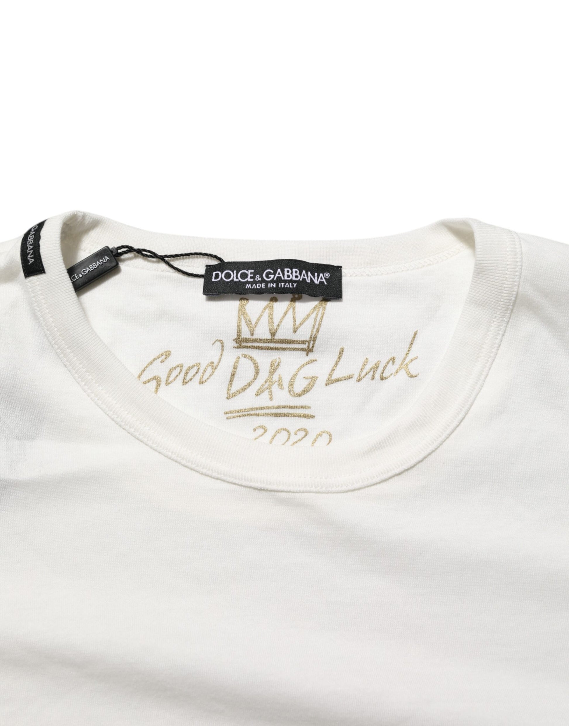 White Cotton Goodluck 2020 Crew Neck T-shirt