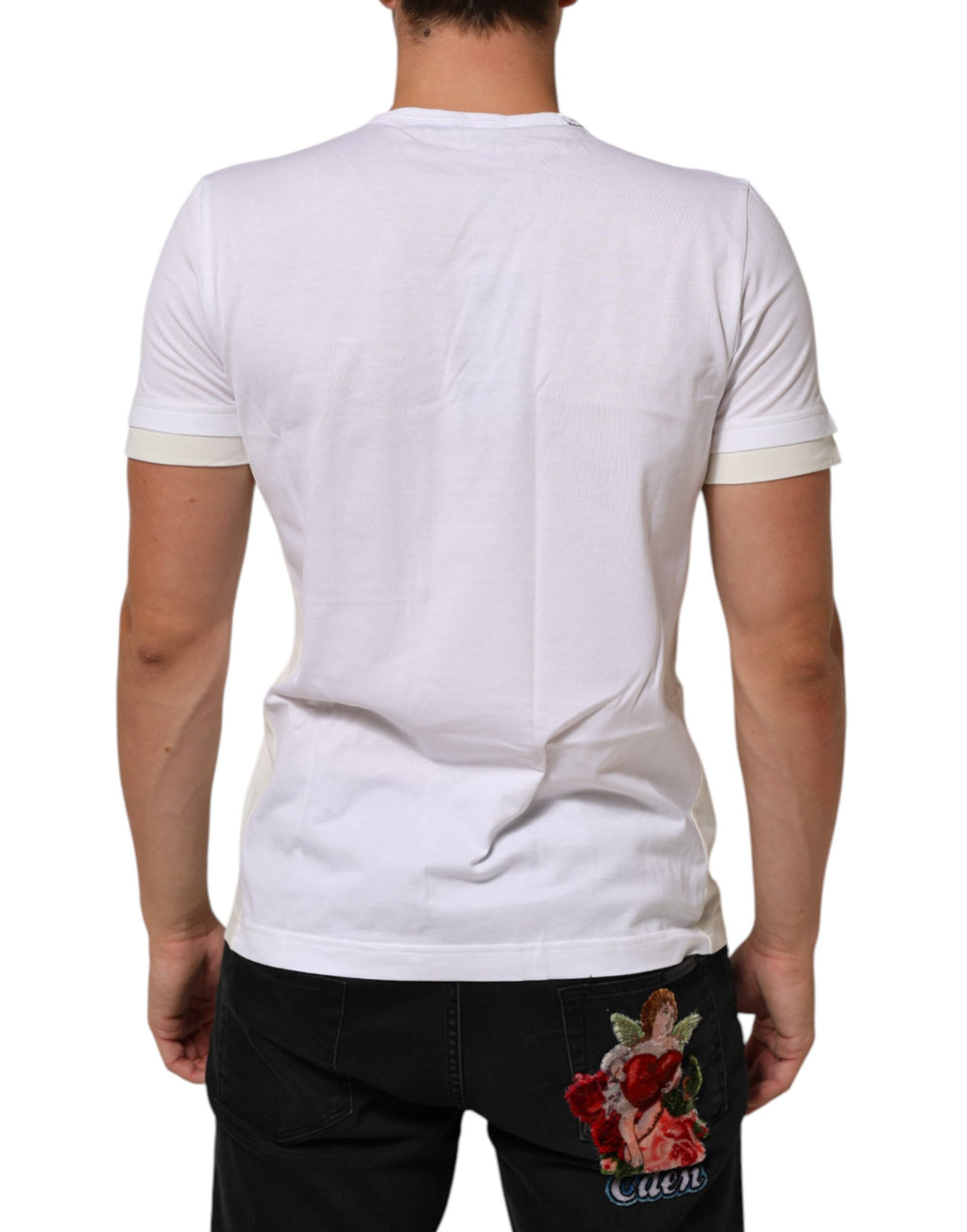 White Cotton Pocket Crew Neck Men Tee T-shirt