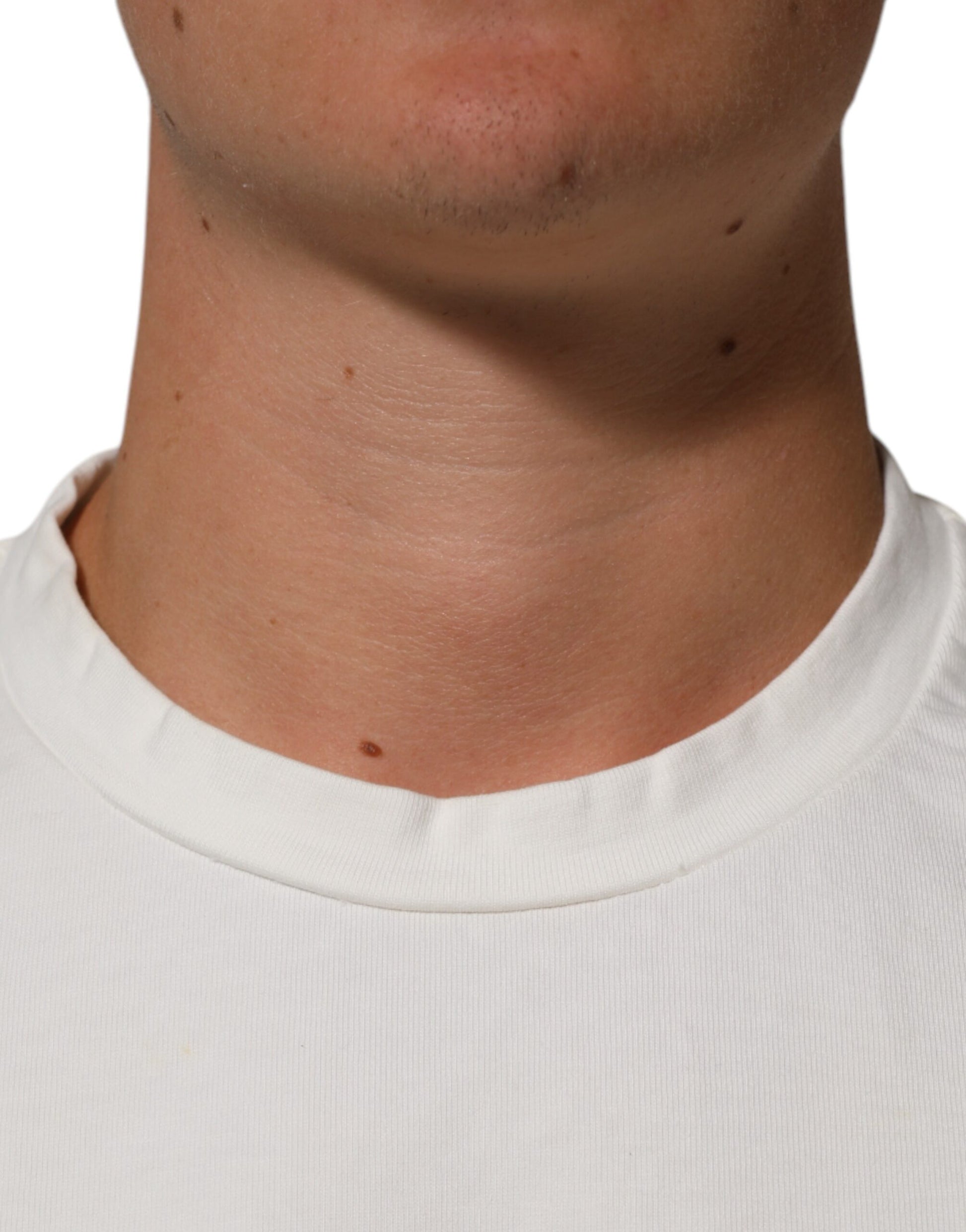 White Cotton Logo Print Crew Neck Men T-shirt