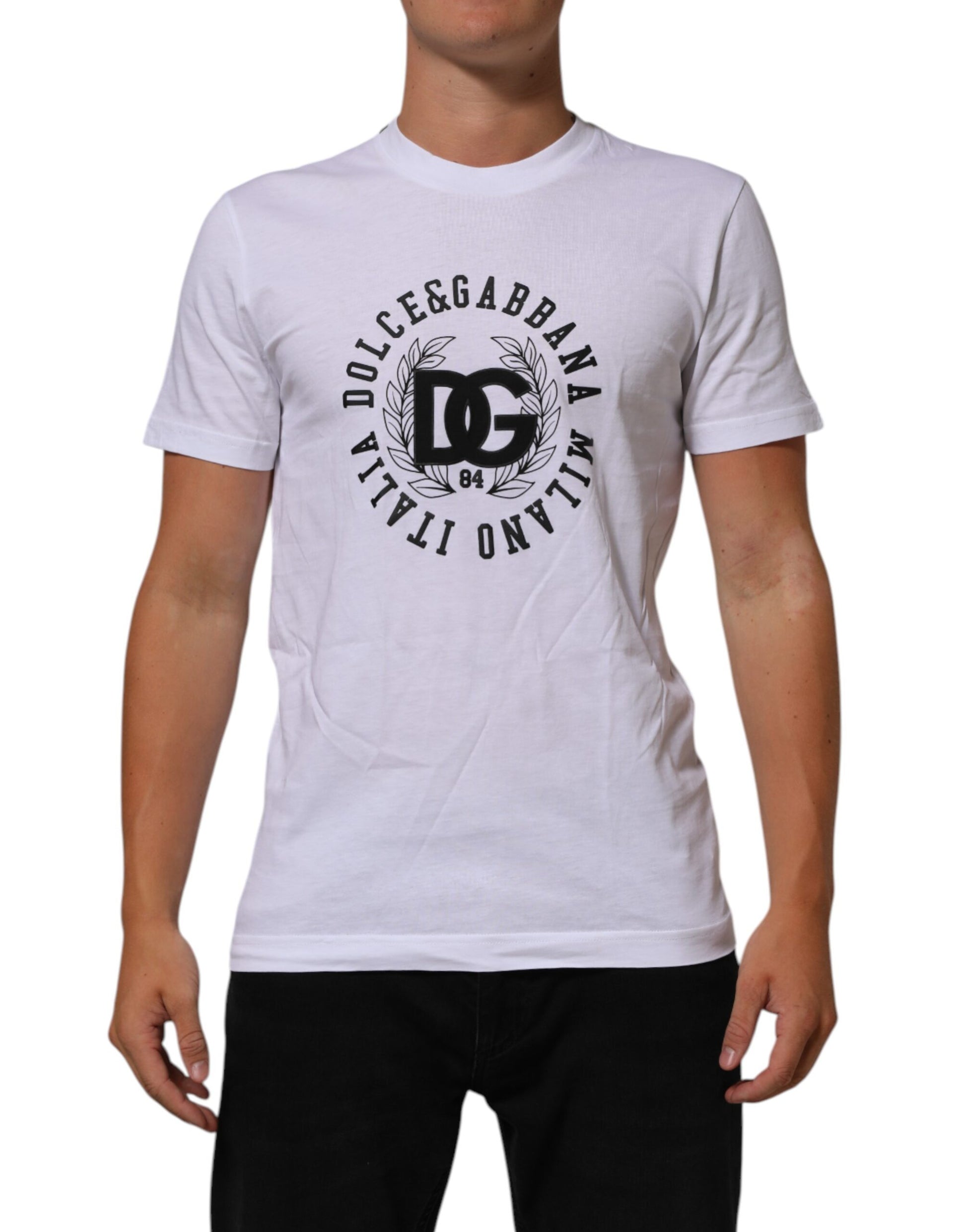 White Cotton Logo Print Crew Neck T-shirt