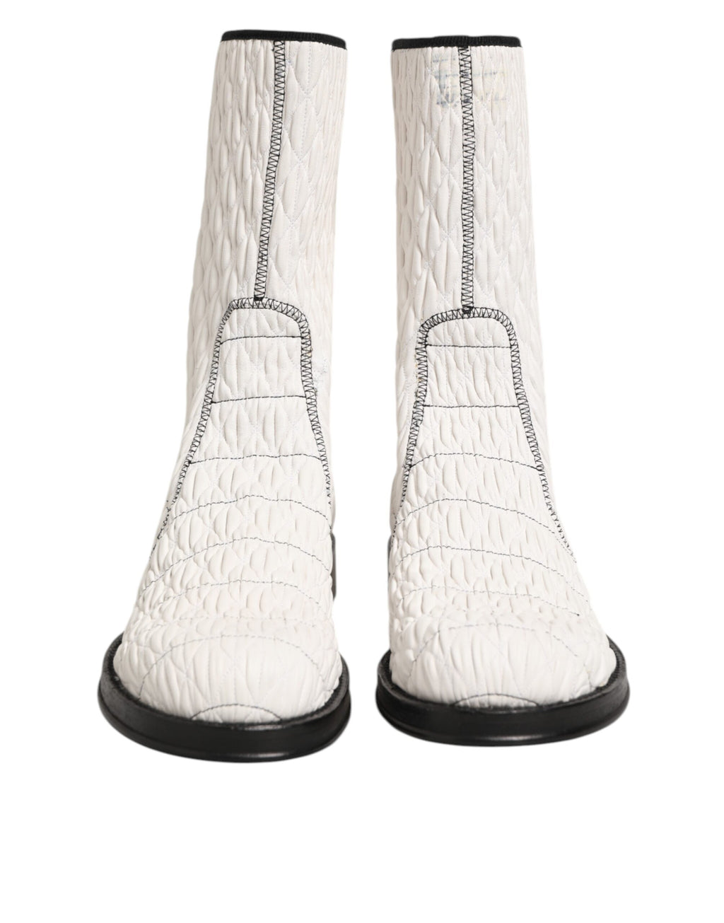 White Lambskin Leather Mid Calf Boots Shoes