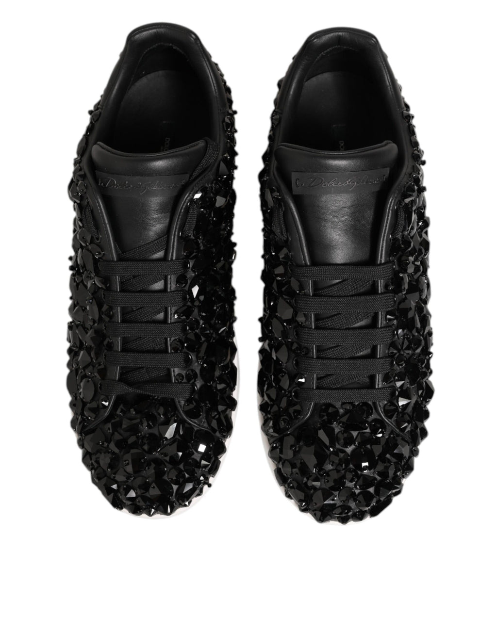 Black Leather Crystal Low Top Sneaker Shoes