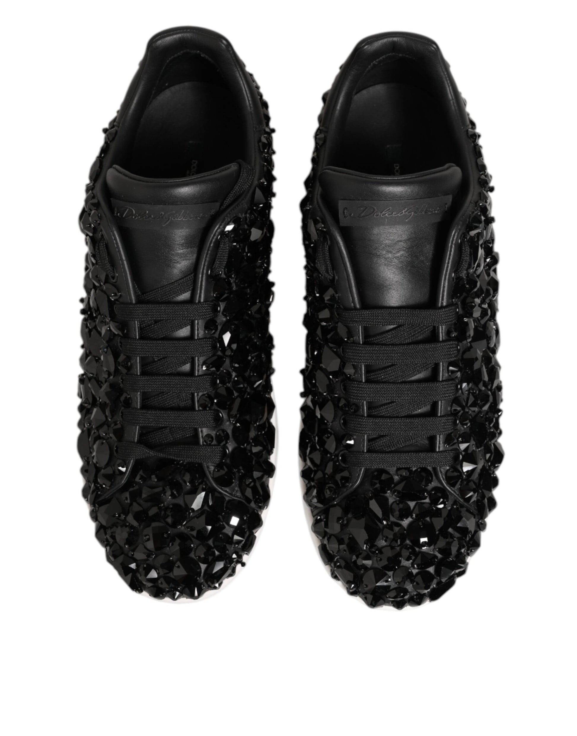 Black Leather Crystal Low Top Sneaker Shoes