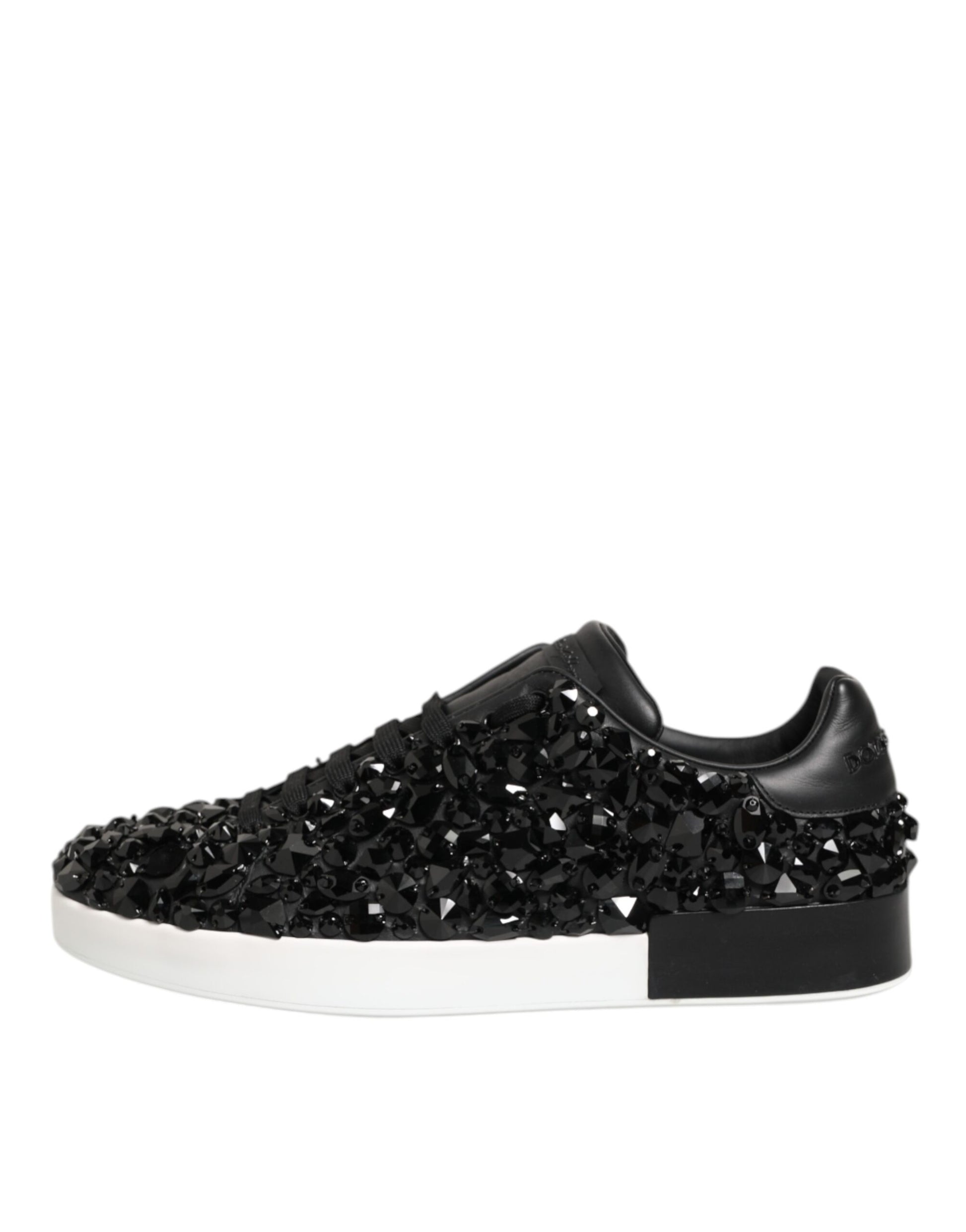 Black Leather Crystal Low Top Sneaker Shoes