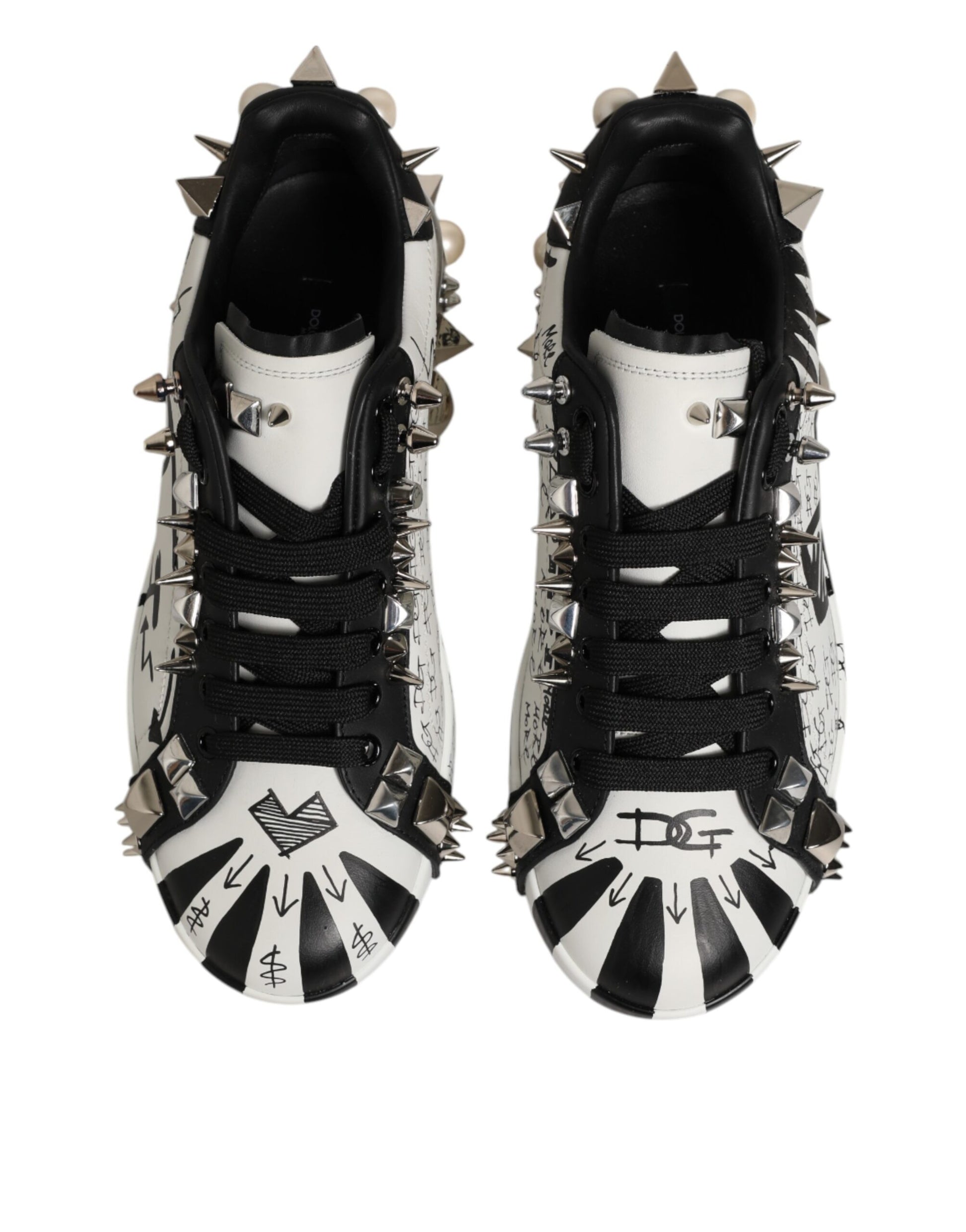 Black White Studded Low Top Sneakers Shoes