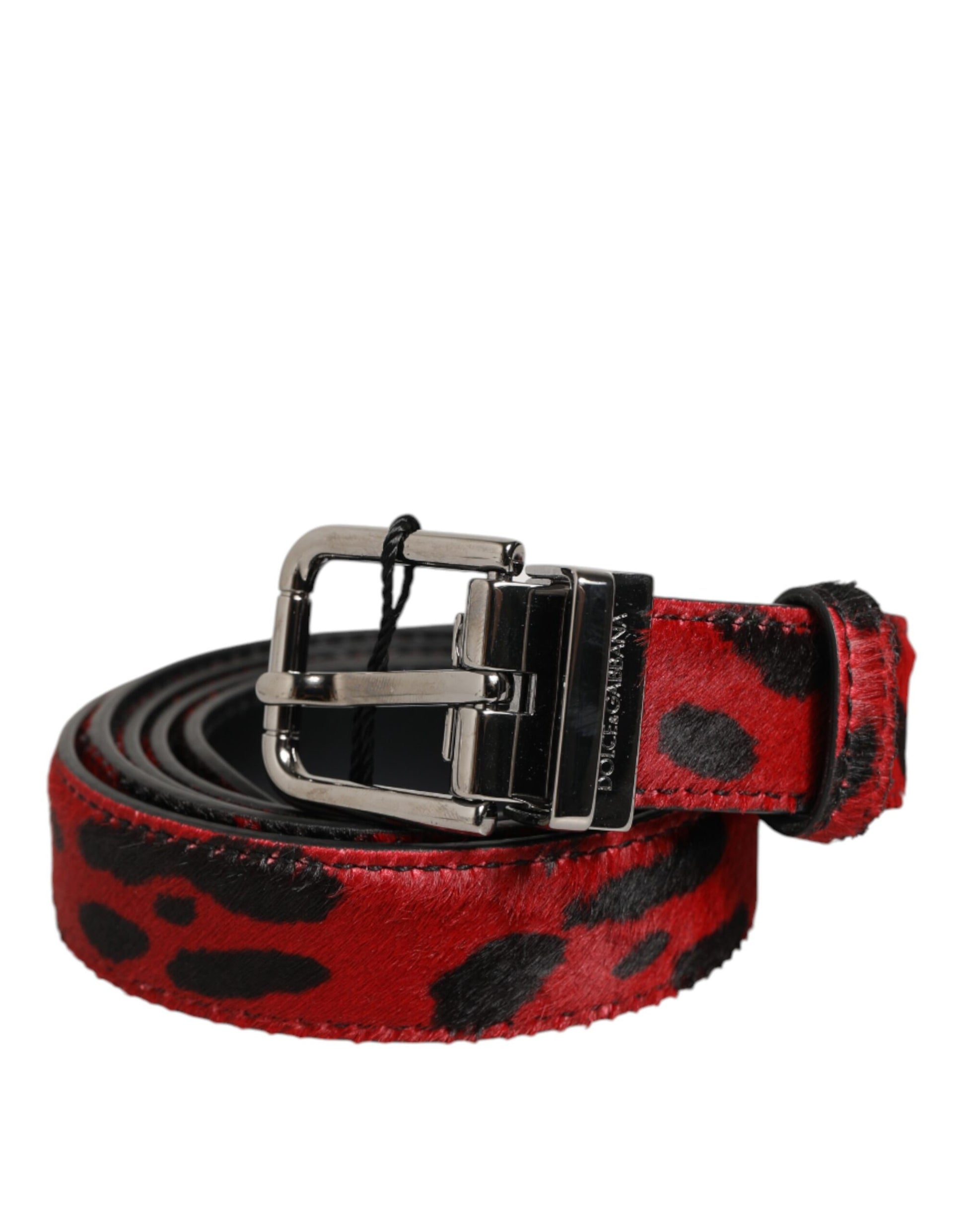 Red Black Pony Leather Metal Buckle Men Belt