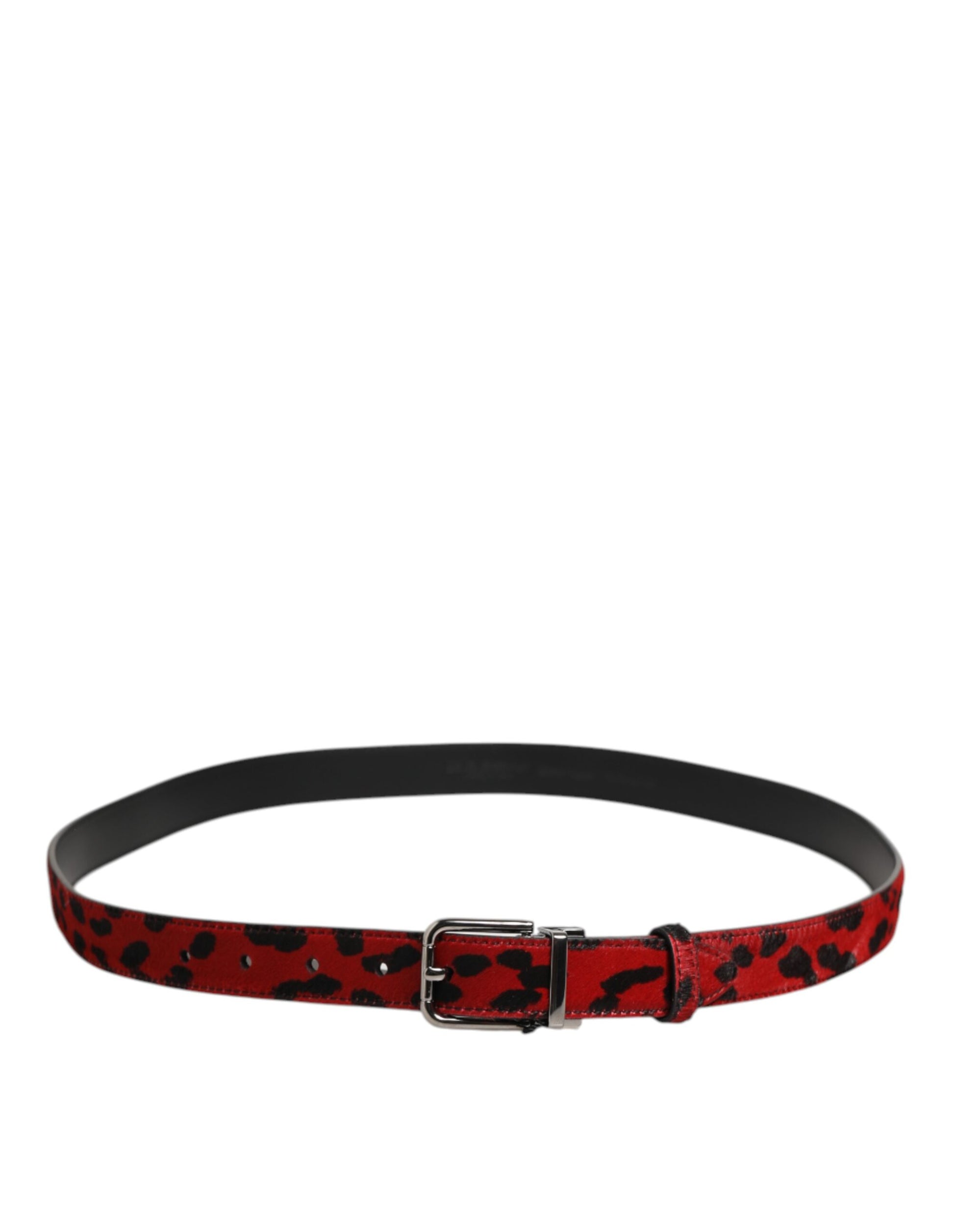 Red Black Pony Leather Metal Buckle Men Belt