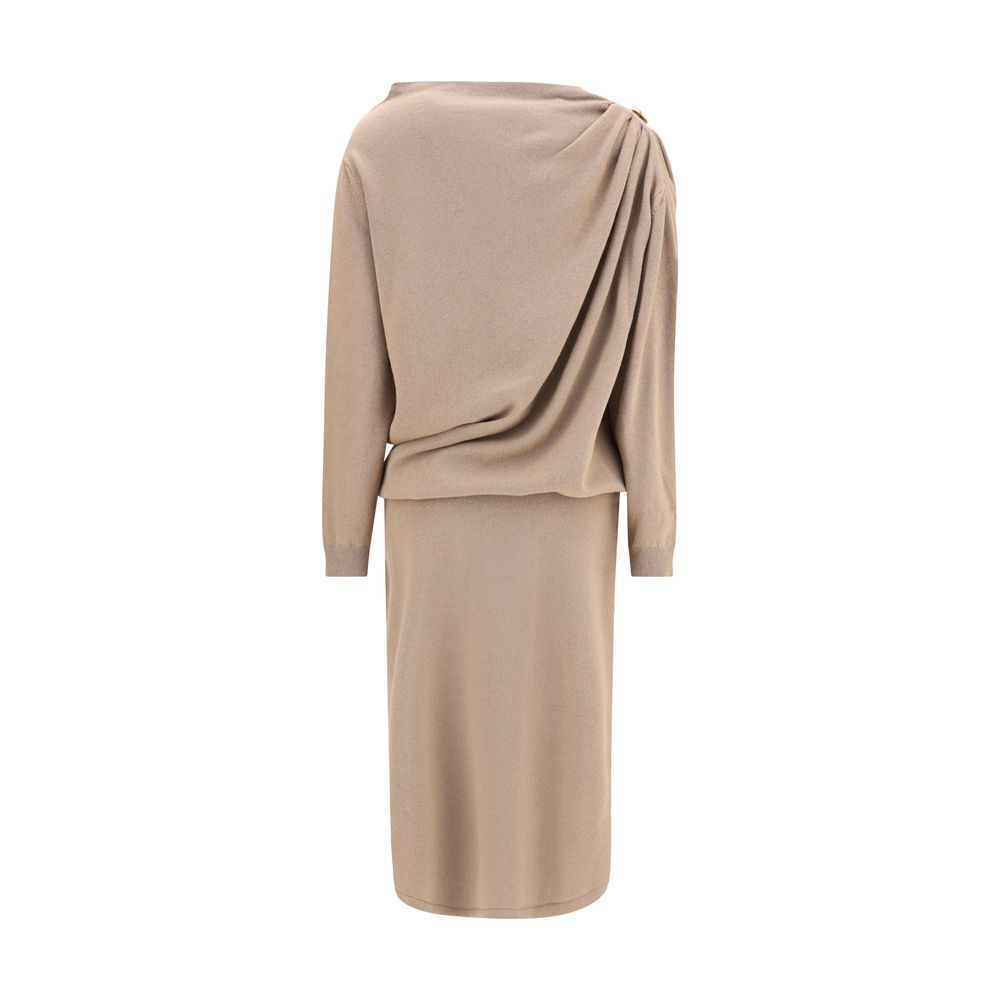 Beige Fleece Wool Casual Dress