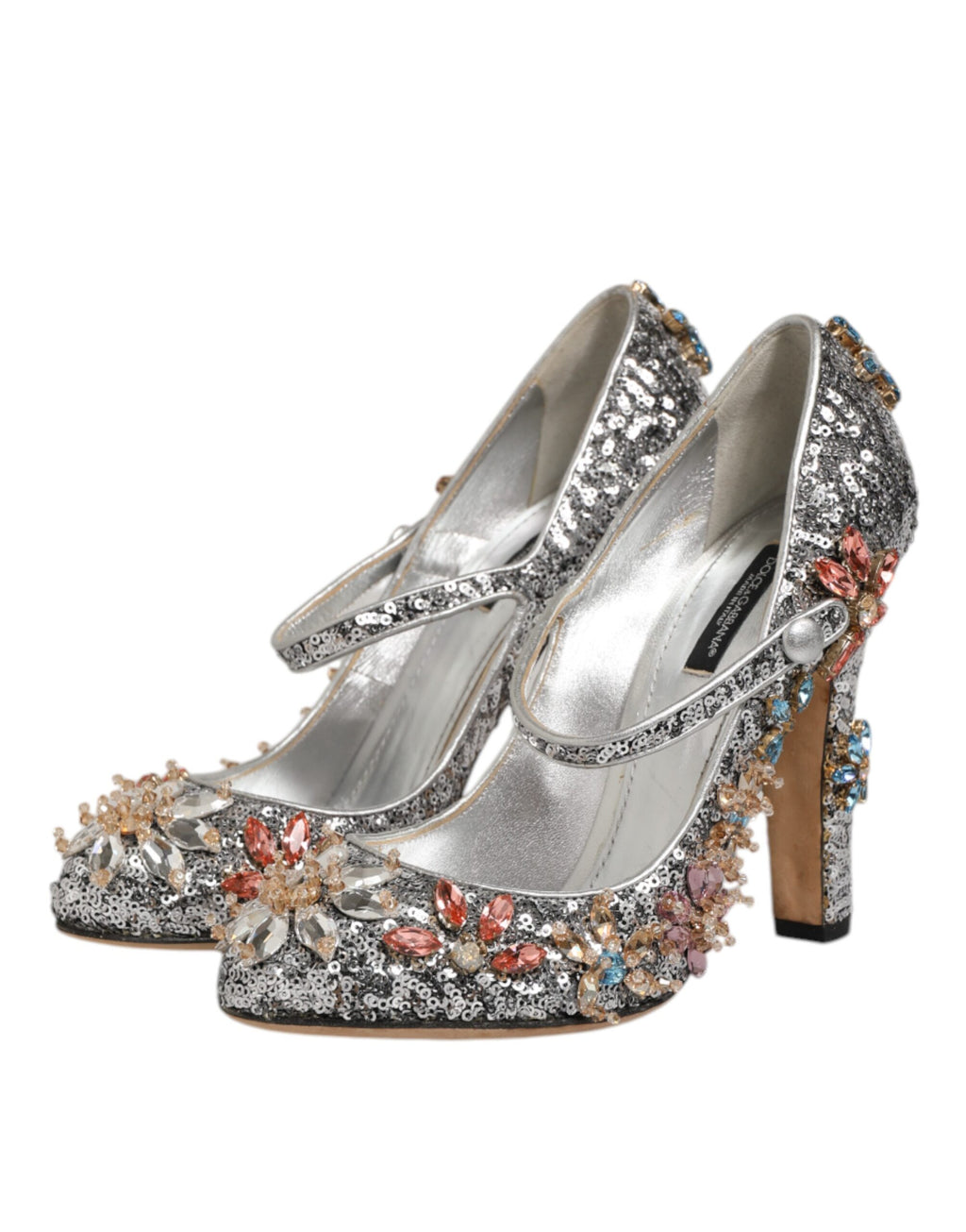 Silver Sequin Crystal Mary Janes Pumps Shoes