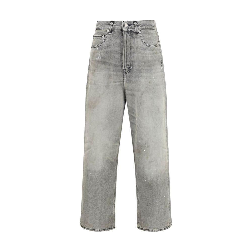 Gray Cotton Straight-Leg Jeans