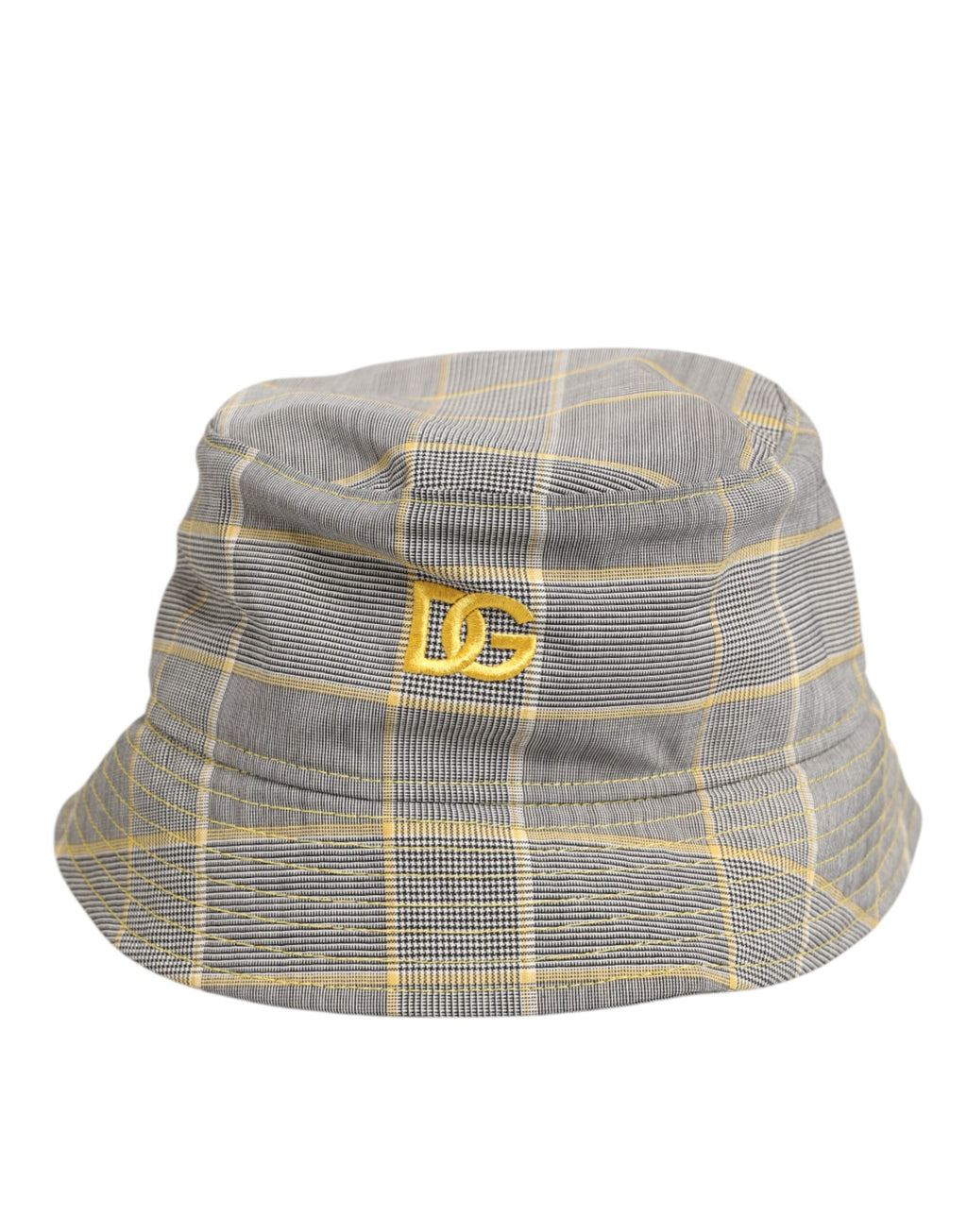 Gray Yellow Wool Blend Plaid Bucket Cap Men Hat