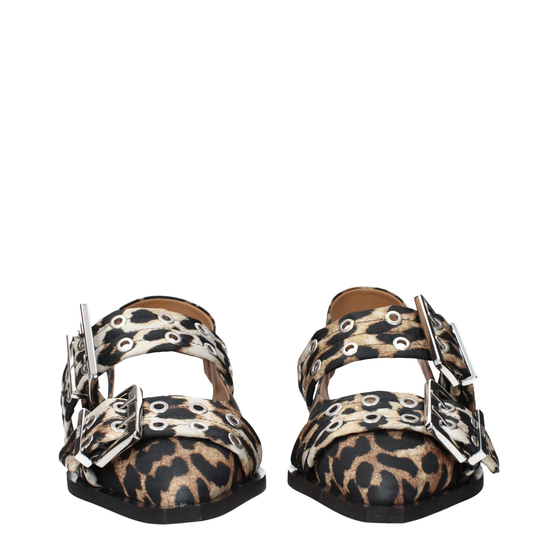 Brown Fabric Flat Sandals