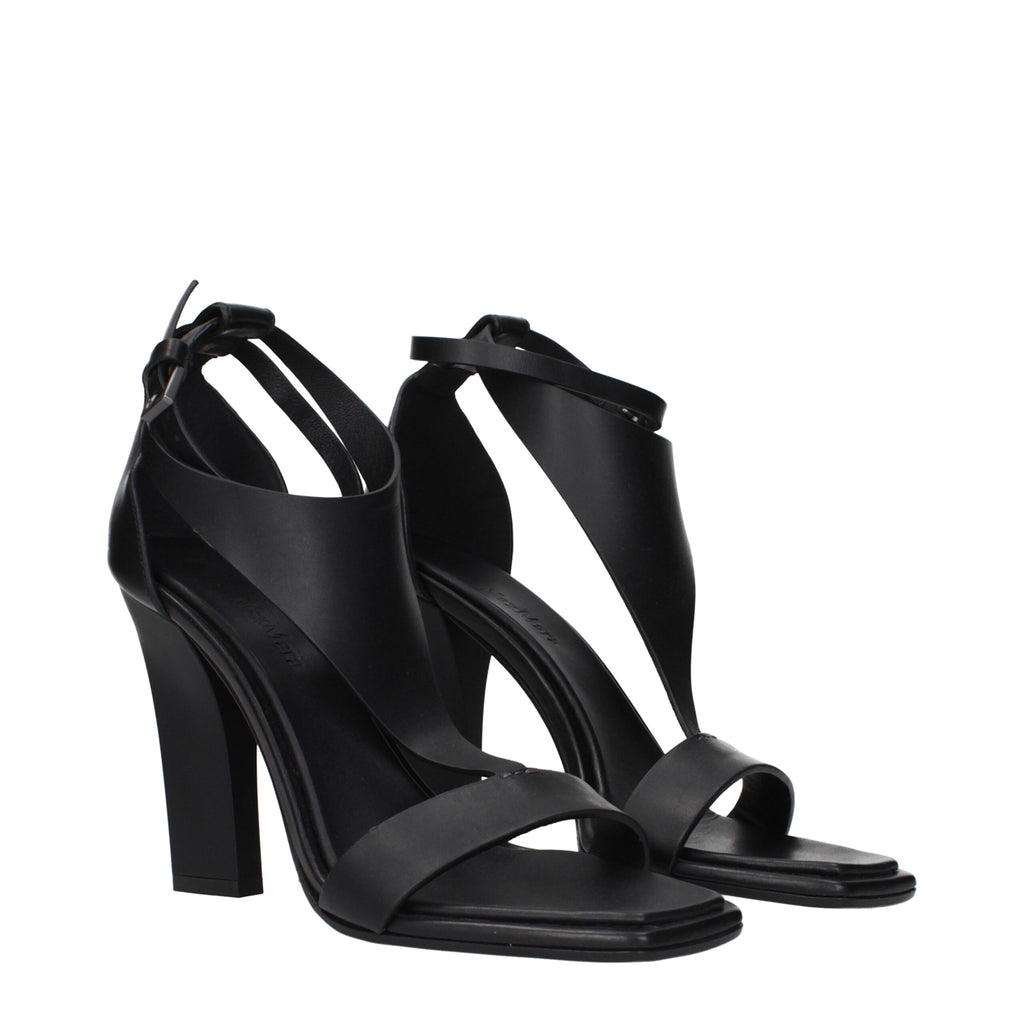 Black Leather Stiletto Heel Sandals
