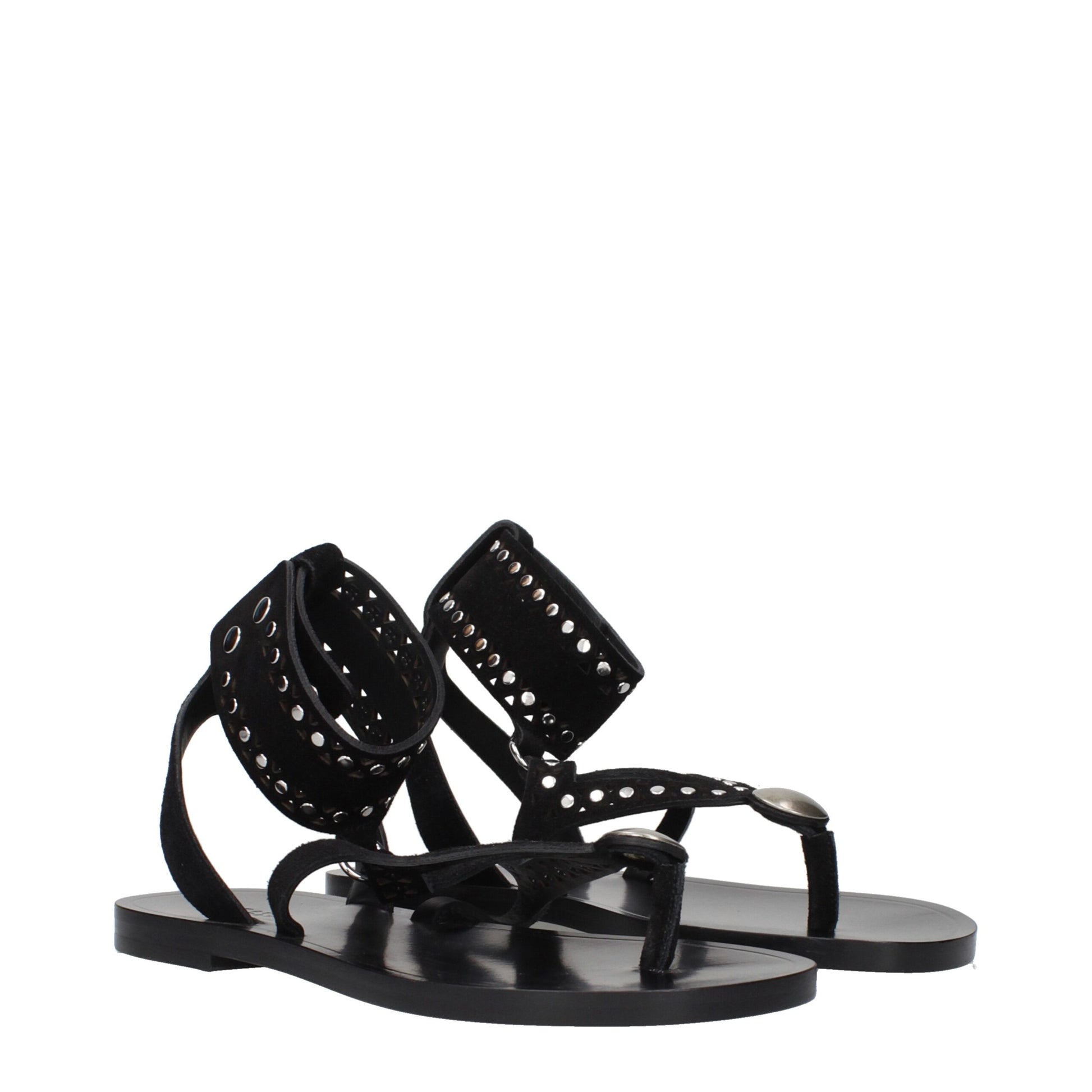 Black Leather Flip-Flop Sandals