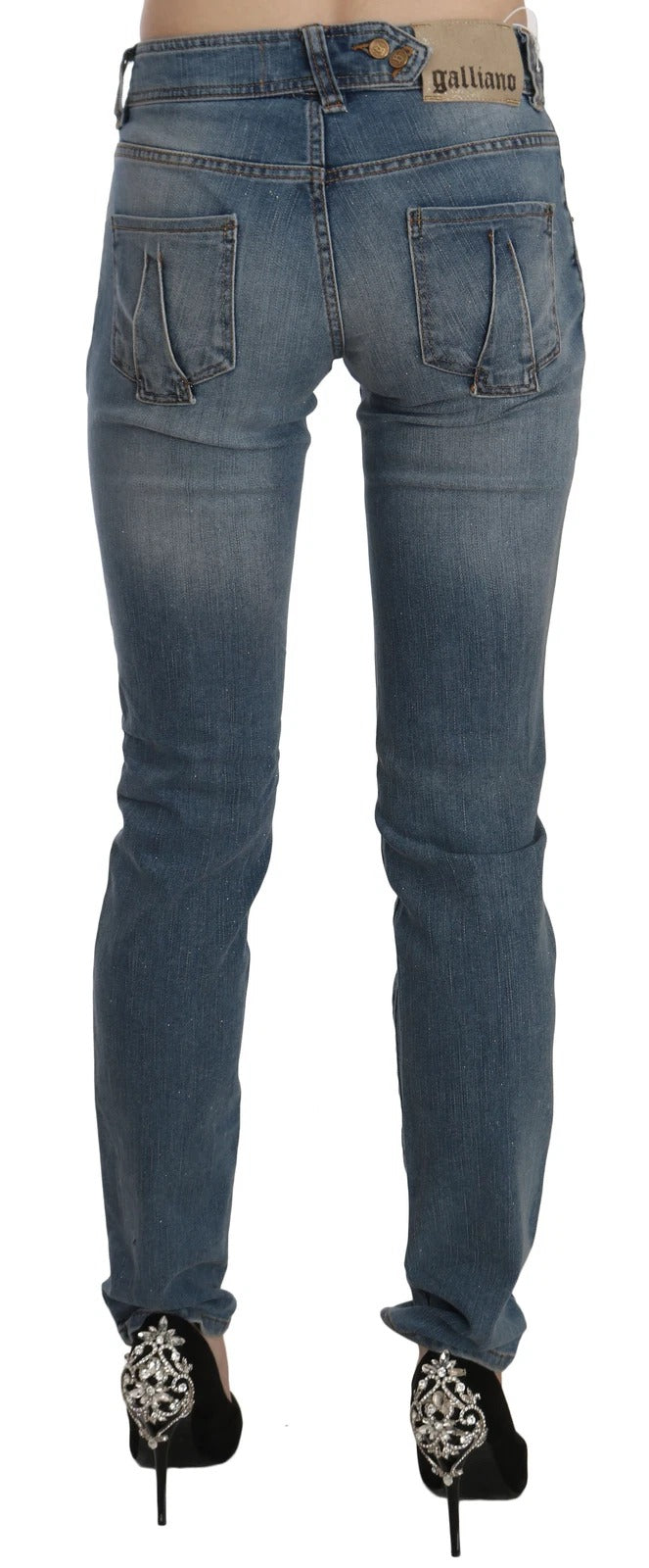 Blue Washed Mid Waist Skinny Casual Denim Pants