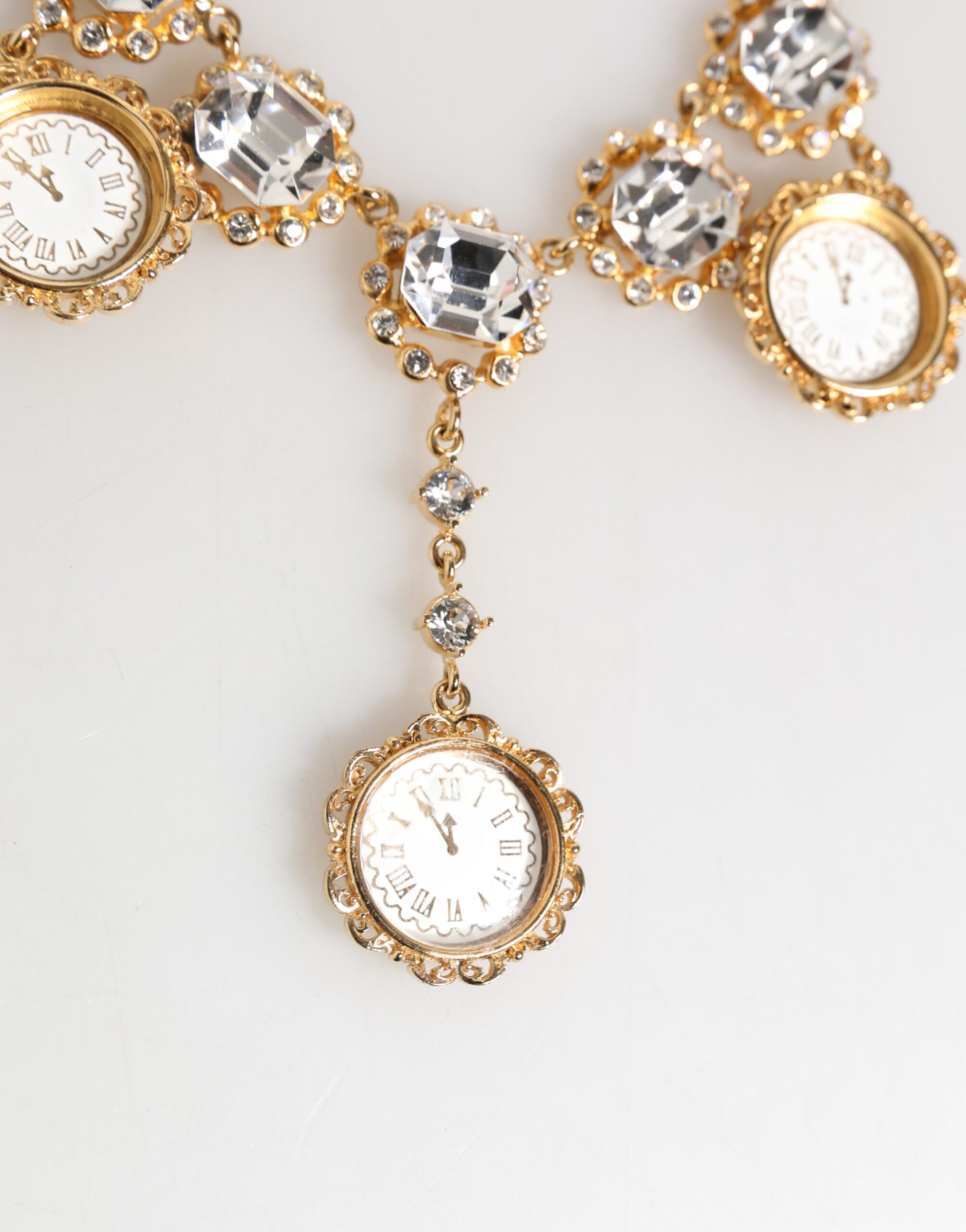 Gold Crystal Clock Pendant Statement Jewelry Necklace