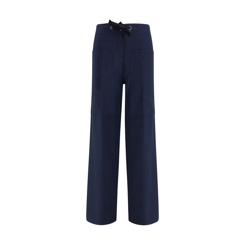 Blue Cotton Casual Pants