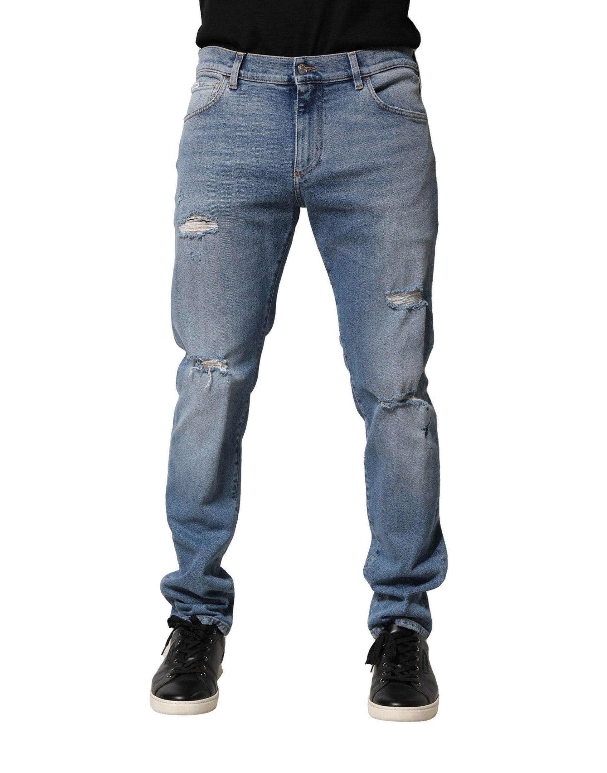 Blue Distressed Cotton Slim Men Denim Jeans