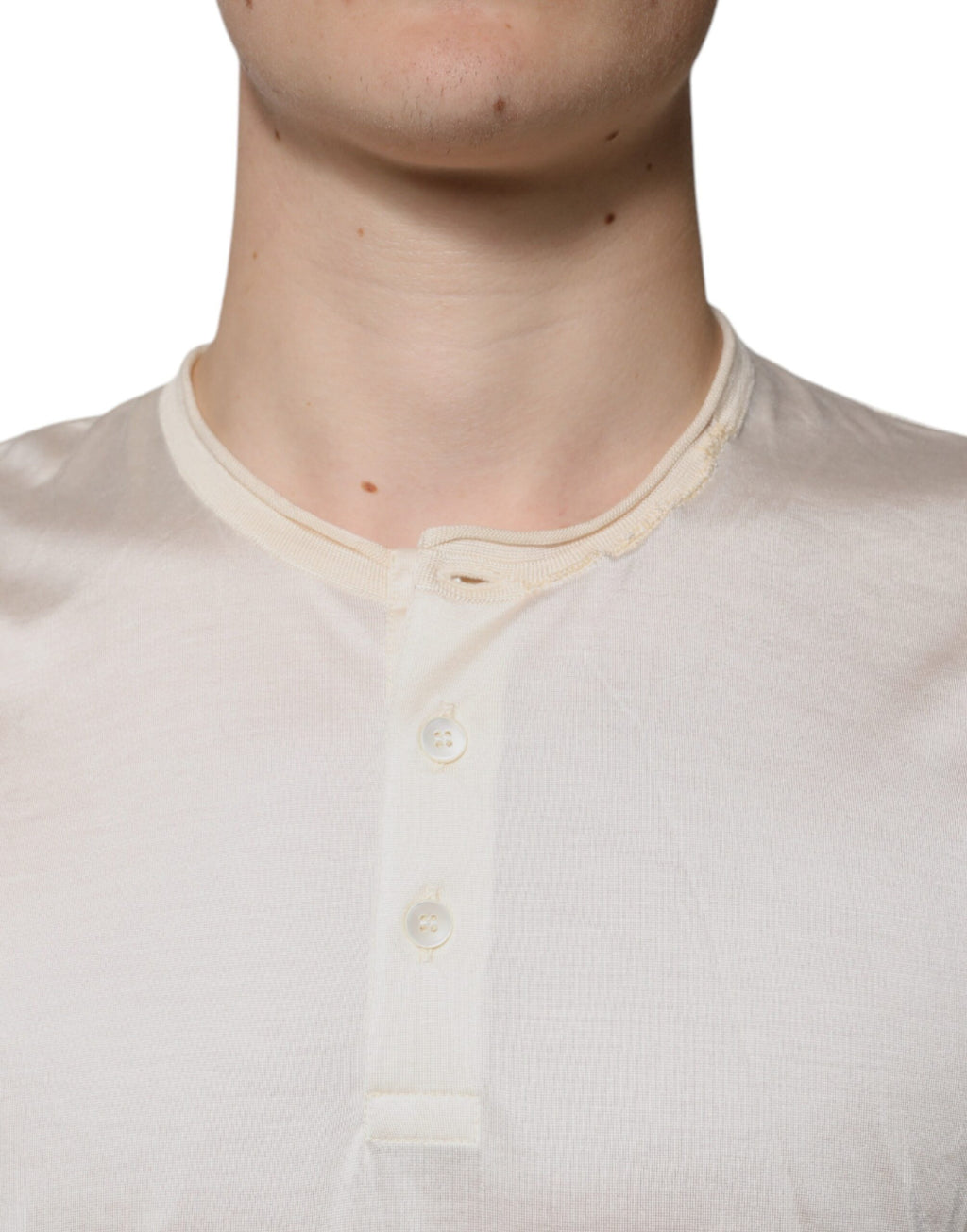 Off White Silk Henley Short Sleeves T-Shirt