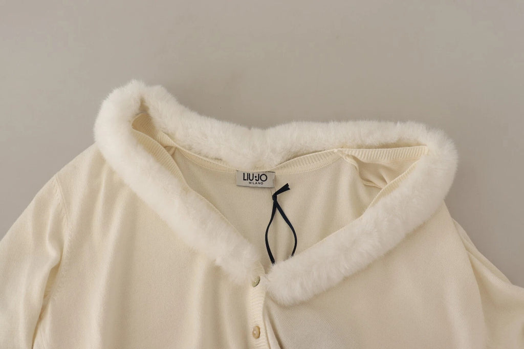 White Viscose Long Sleeves Fur Shearling Blouse