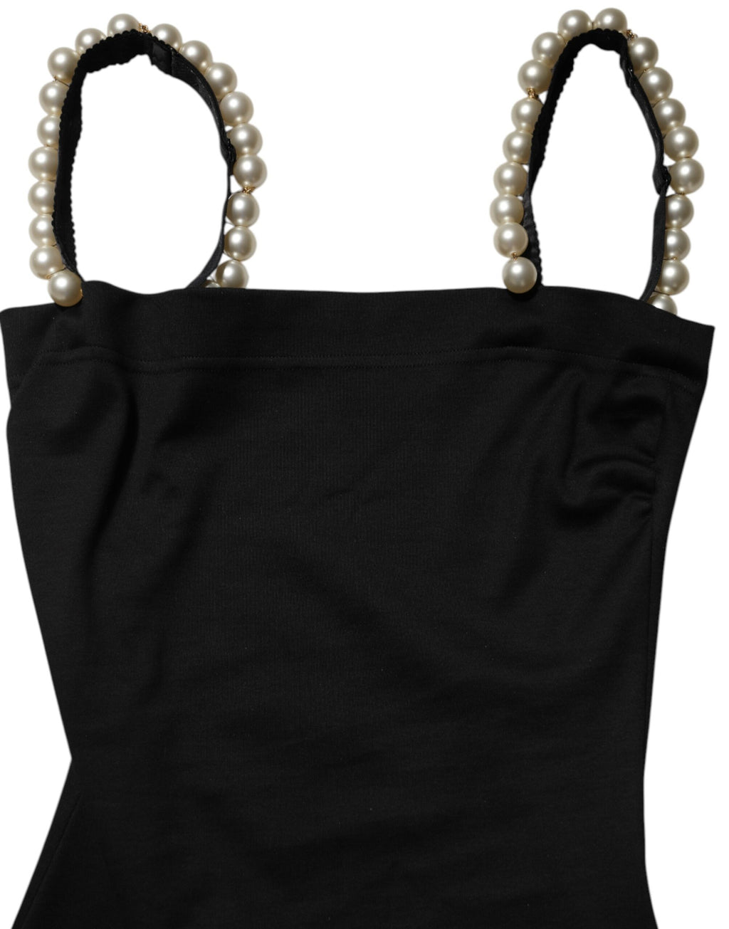 Black Faux Pearl Cotton Sheath Mini Dress