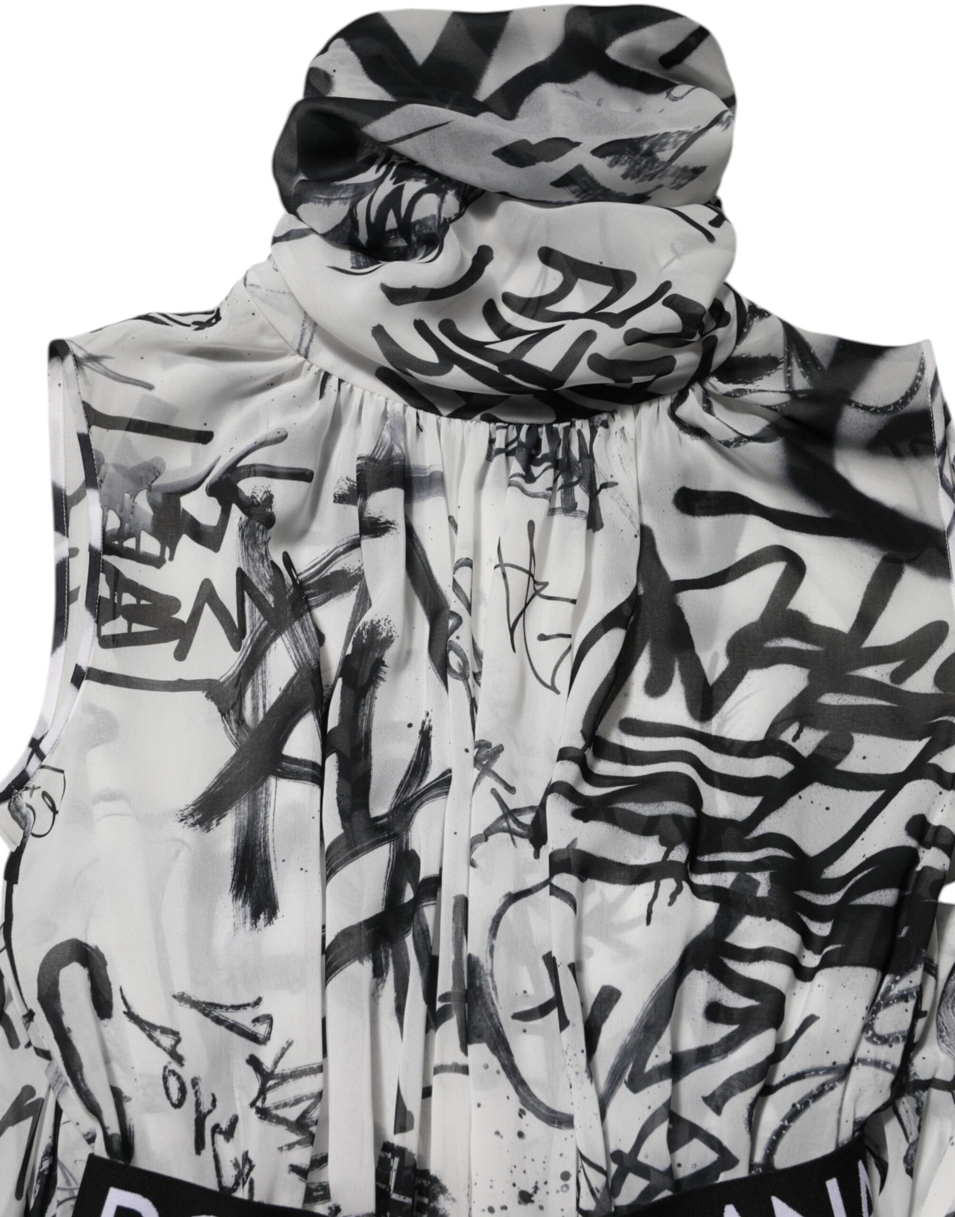 Black White Monogram Pleated Long Gown Dress