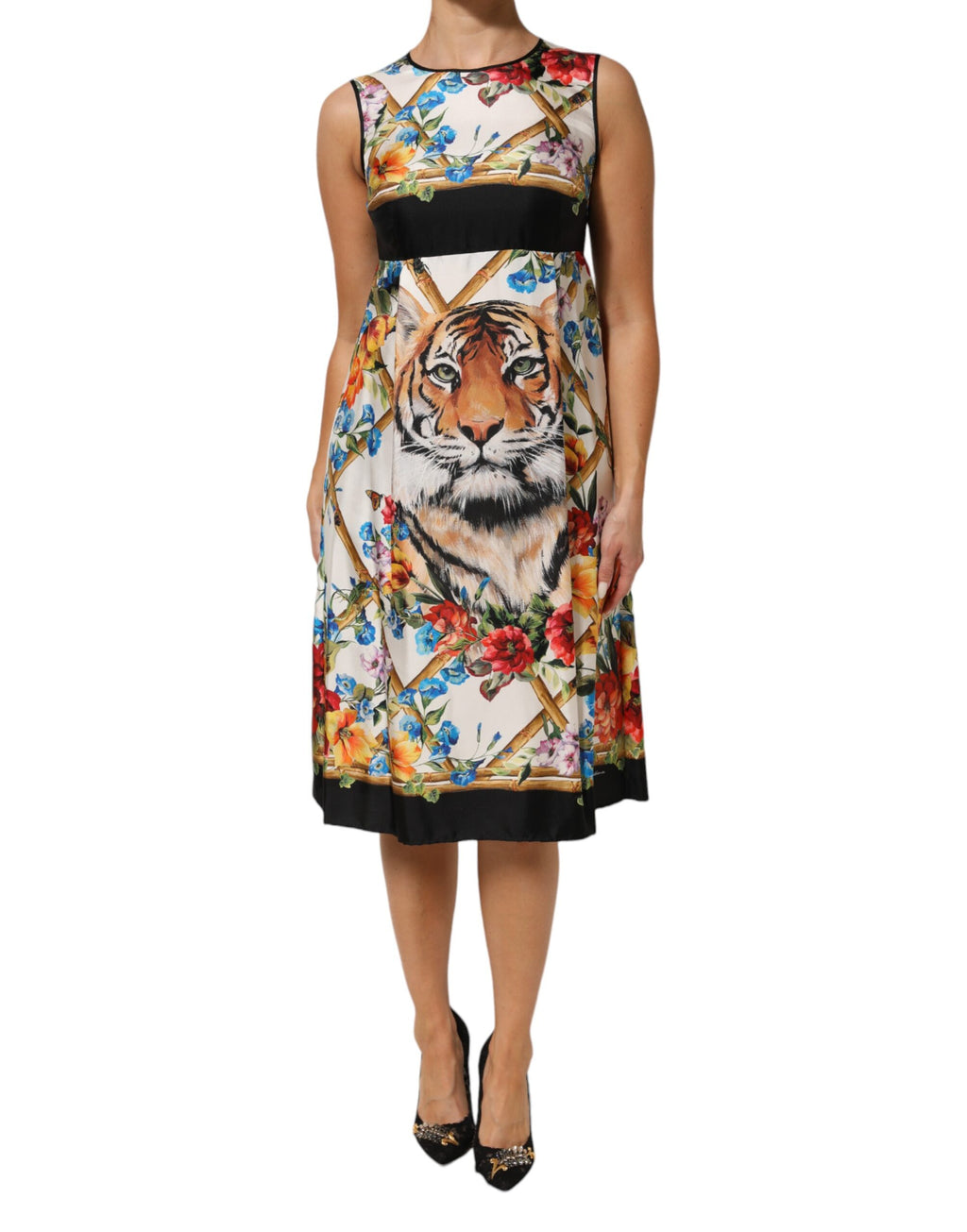 White Tiger Floral A-line Sleeveless Dress
