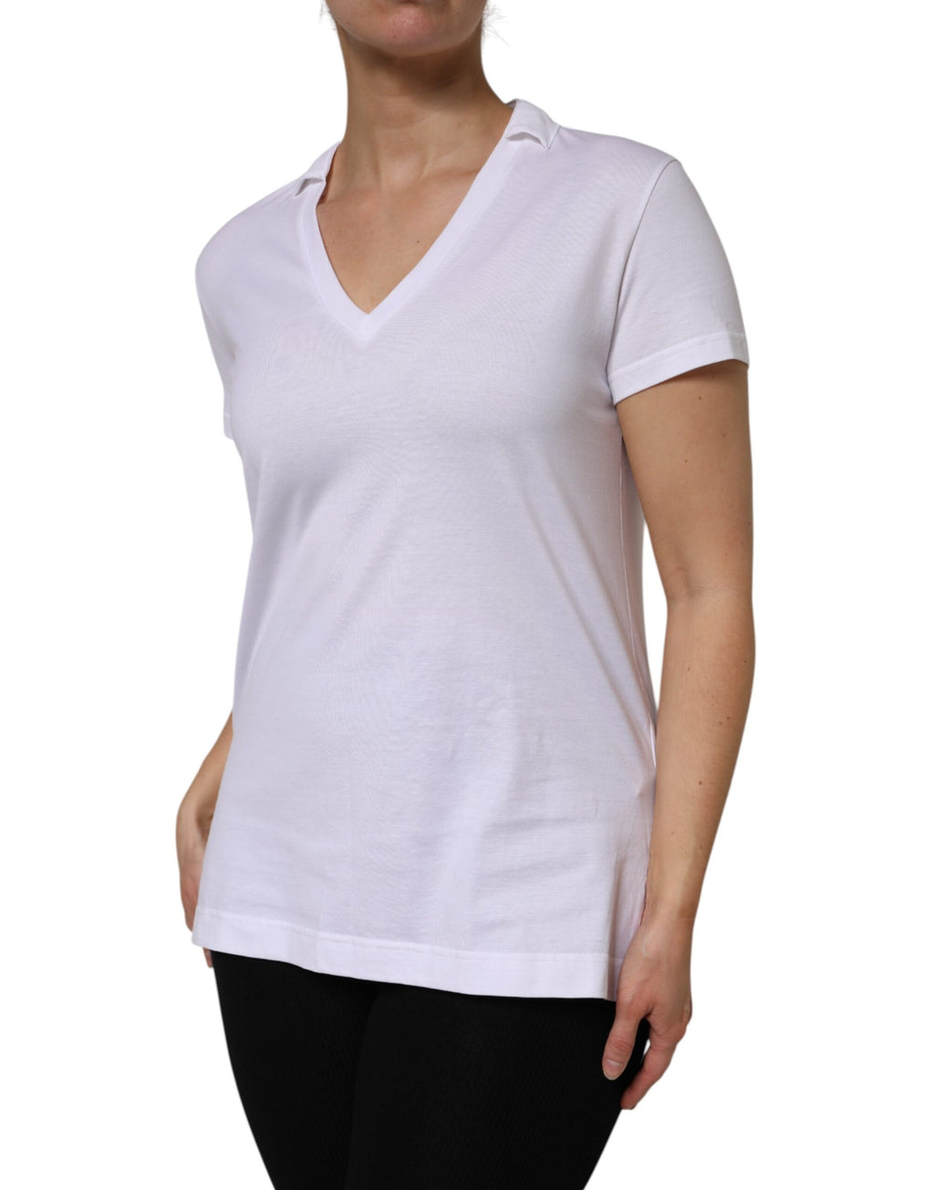 White Cotton Short Sleeve V-Neck Top T-shirt