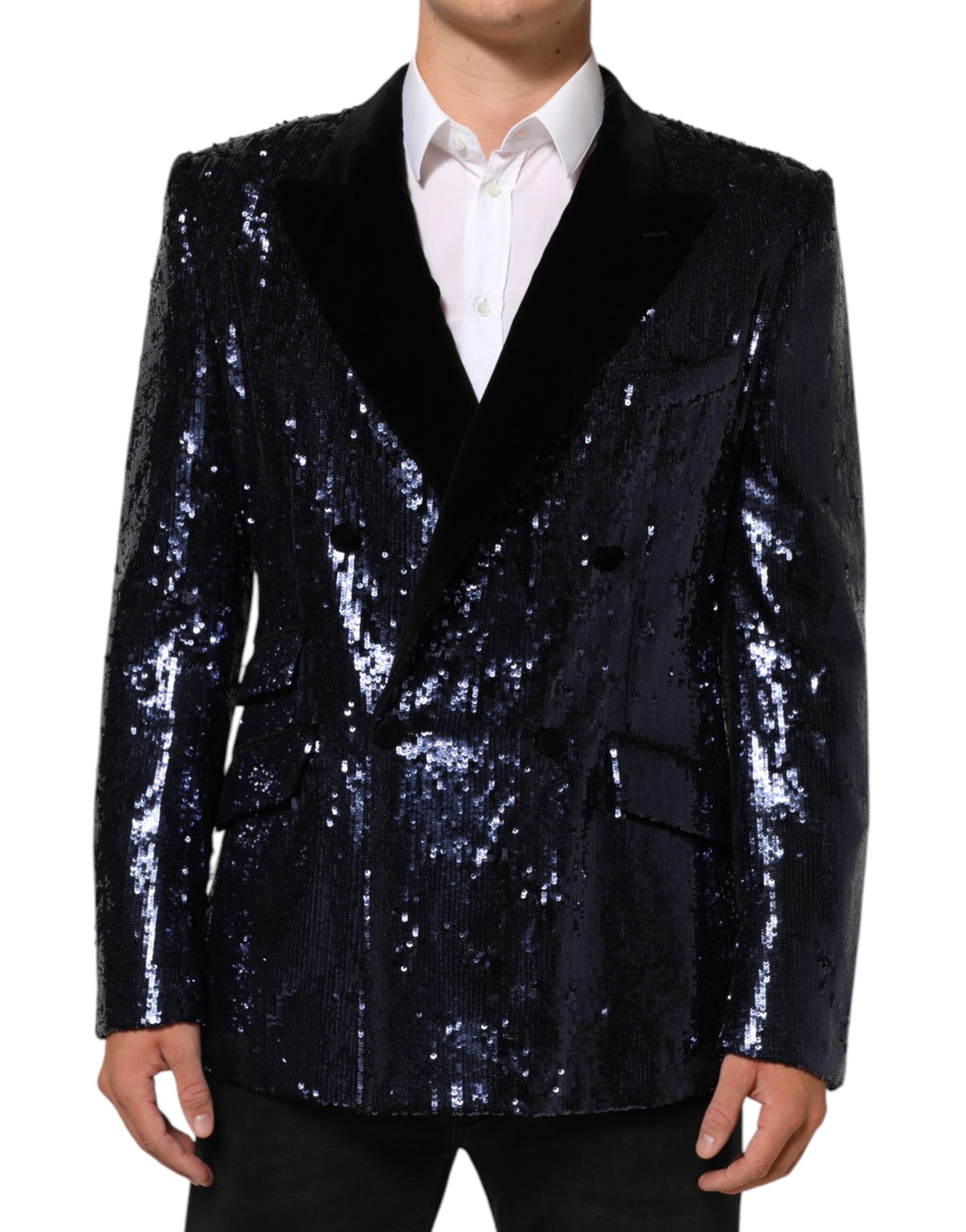 Blue Sequin SICILIA Double Breasted Blazer