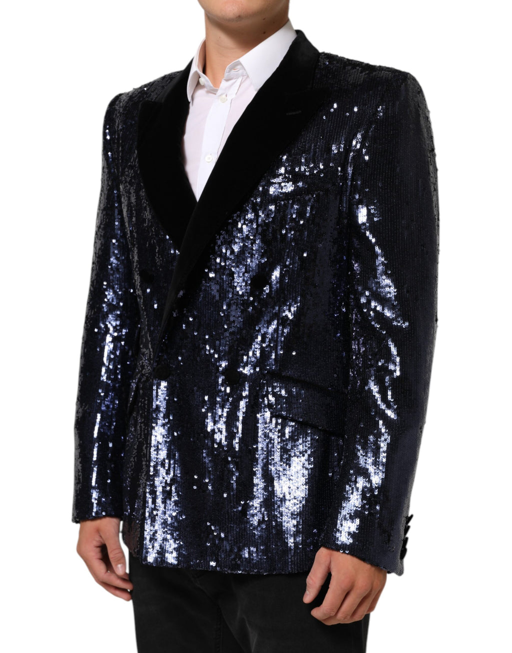 Blue Sequin SICILIA Double Breasted Blazer