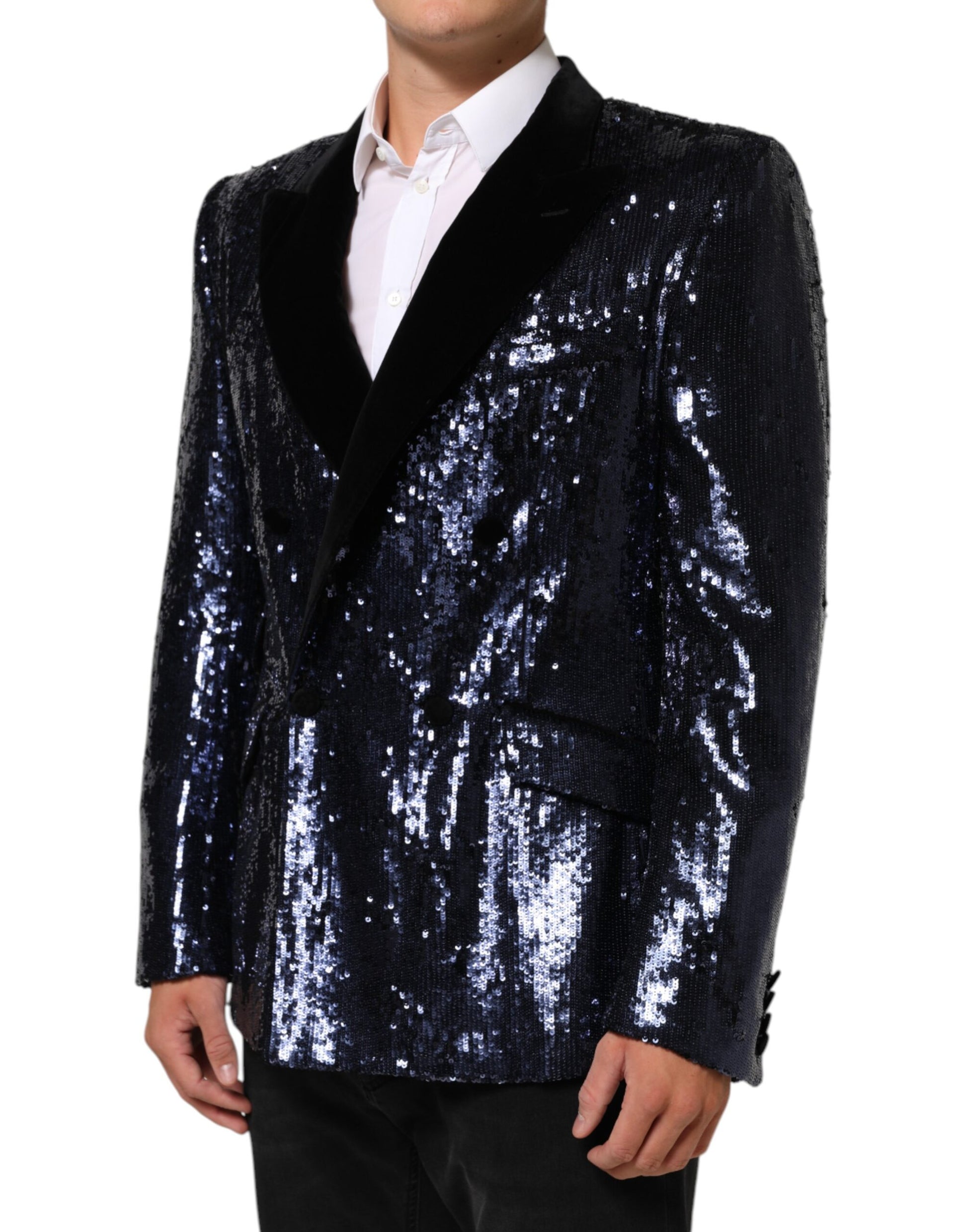 Blue Sequin SICILIA Double Breasted Blazer