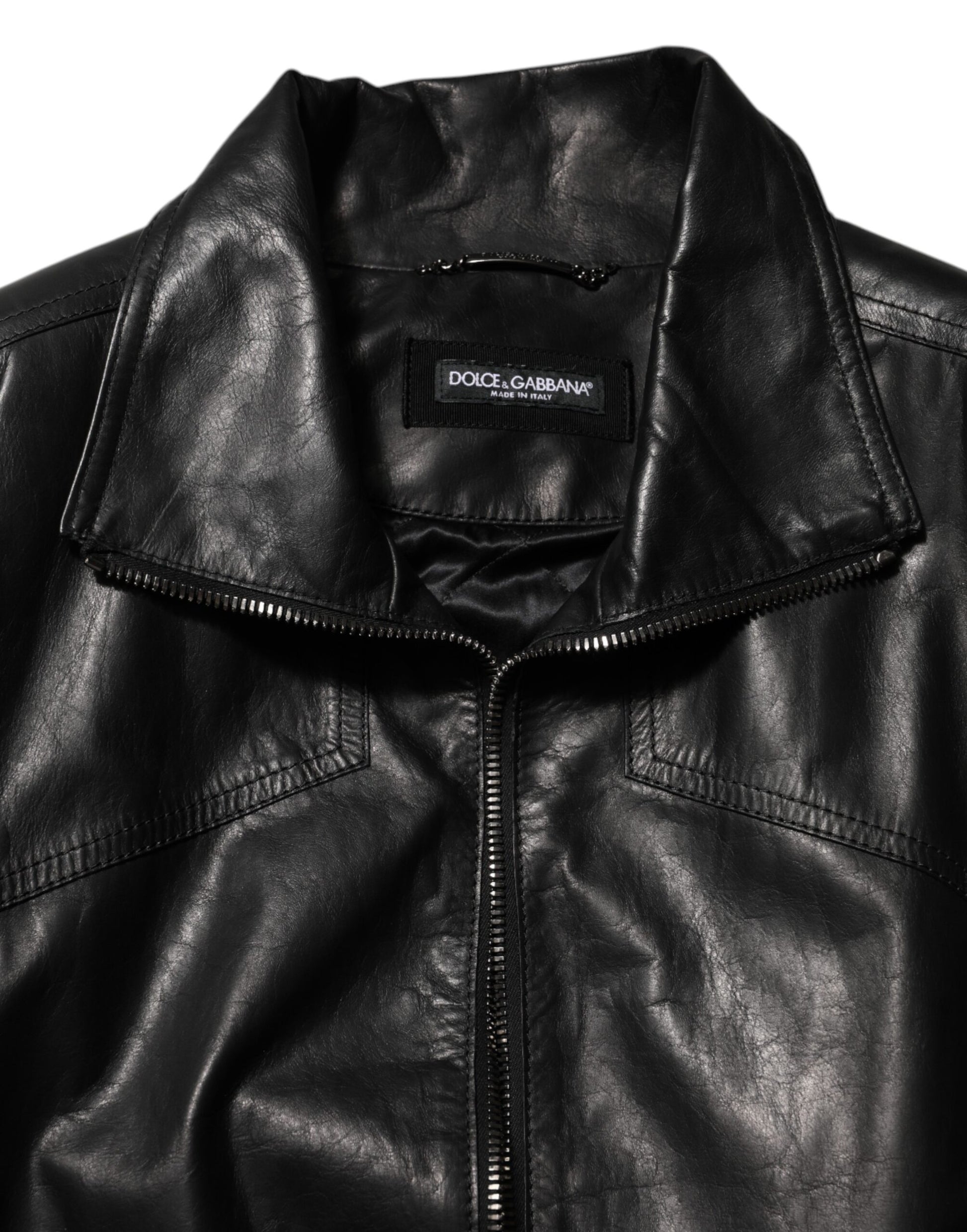 Black Leather Full Zip Biker Blouson Jacket
