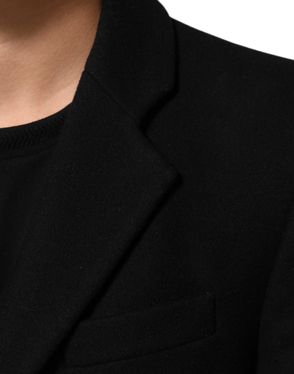 Black Wool Buttoned Men Trench Coat Jacket