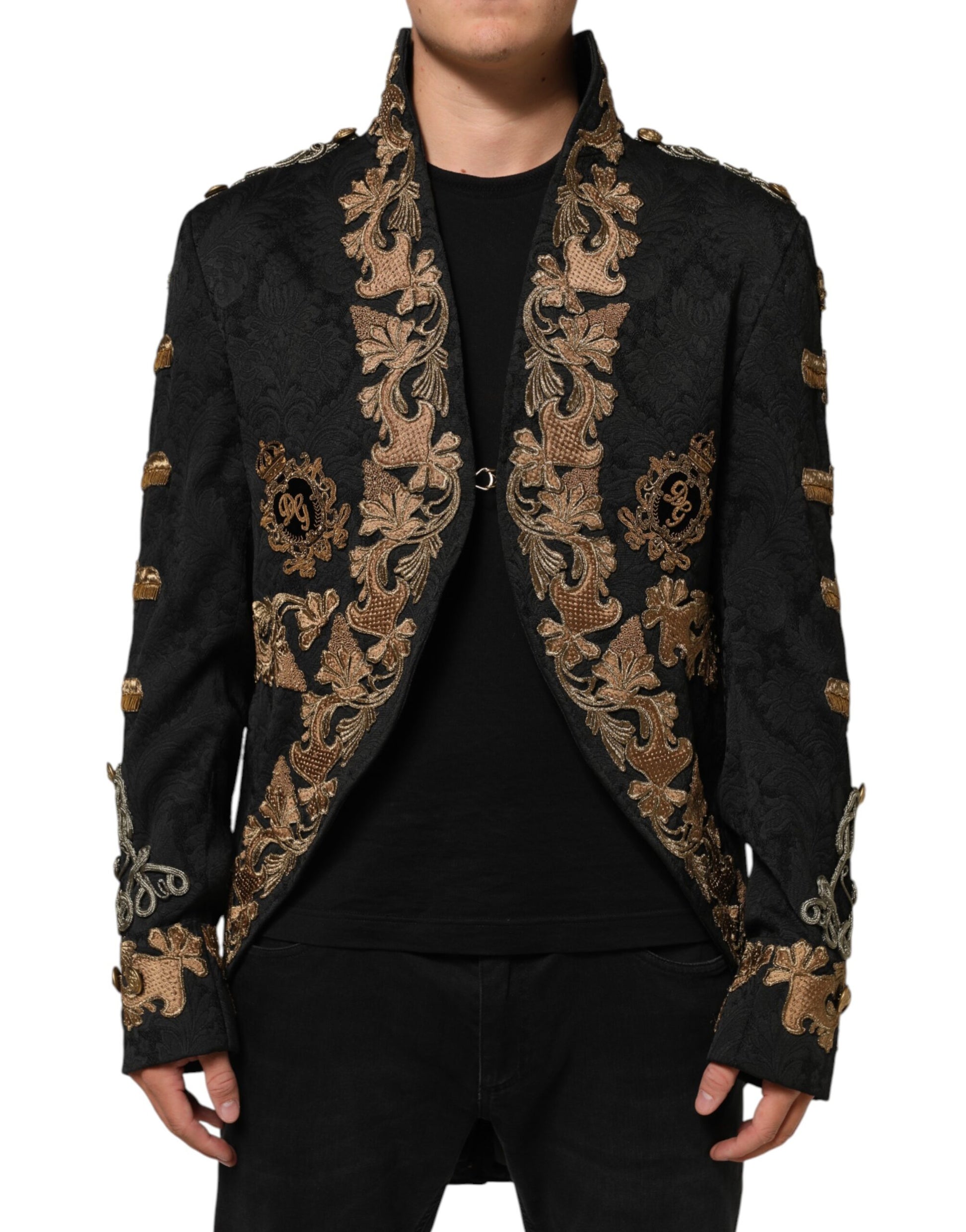 Black Brocade Embroidery Men Coat Jacket