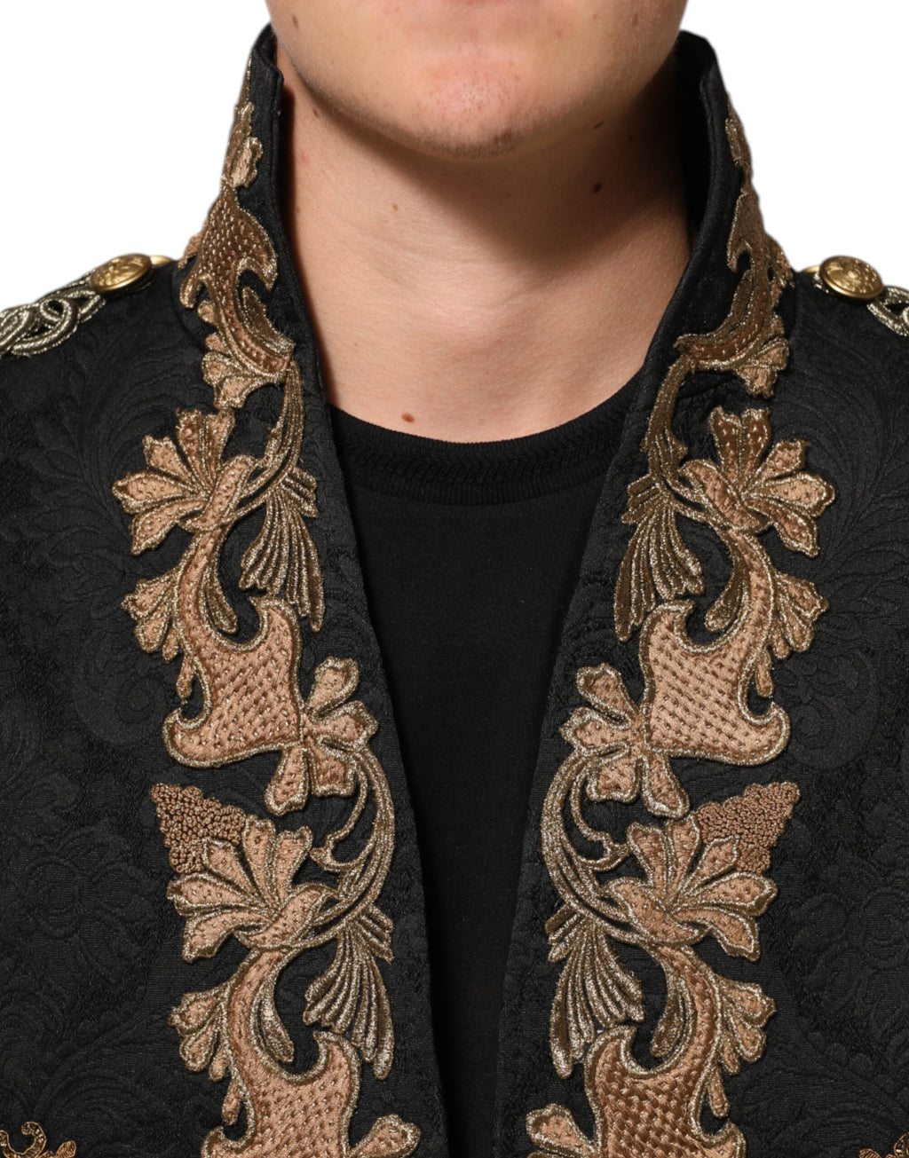 Black Brocade Embroidery Men Coat Jacket