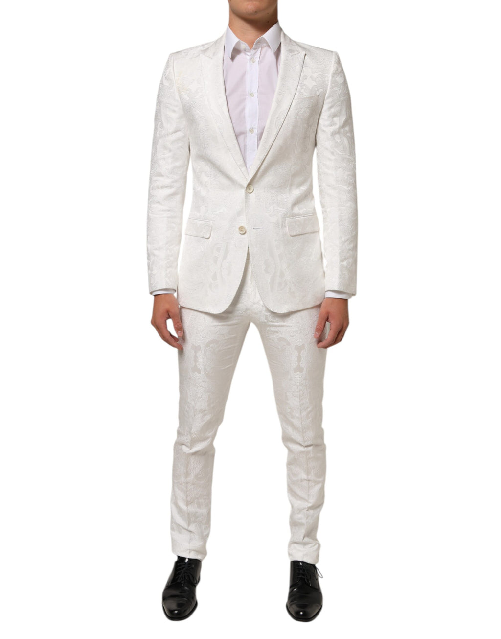 White Brocade 2 Piece MARTINI Formal Suit