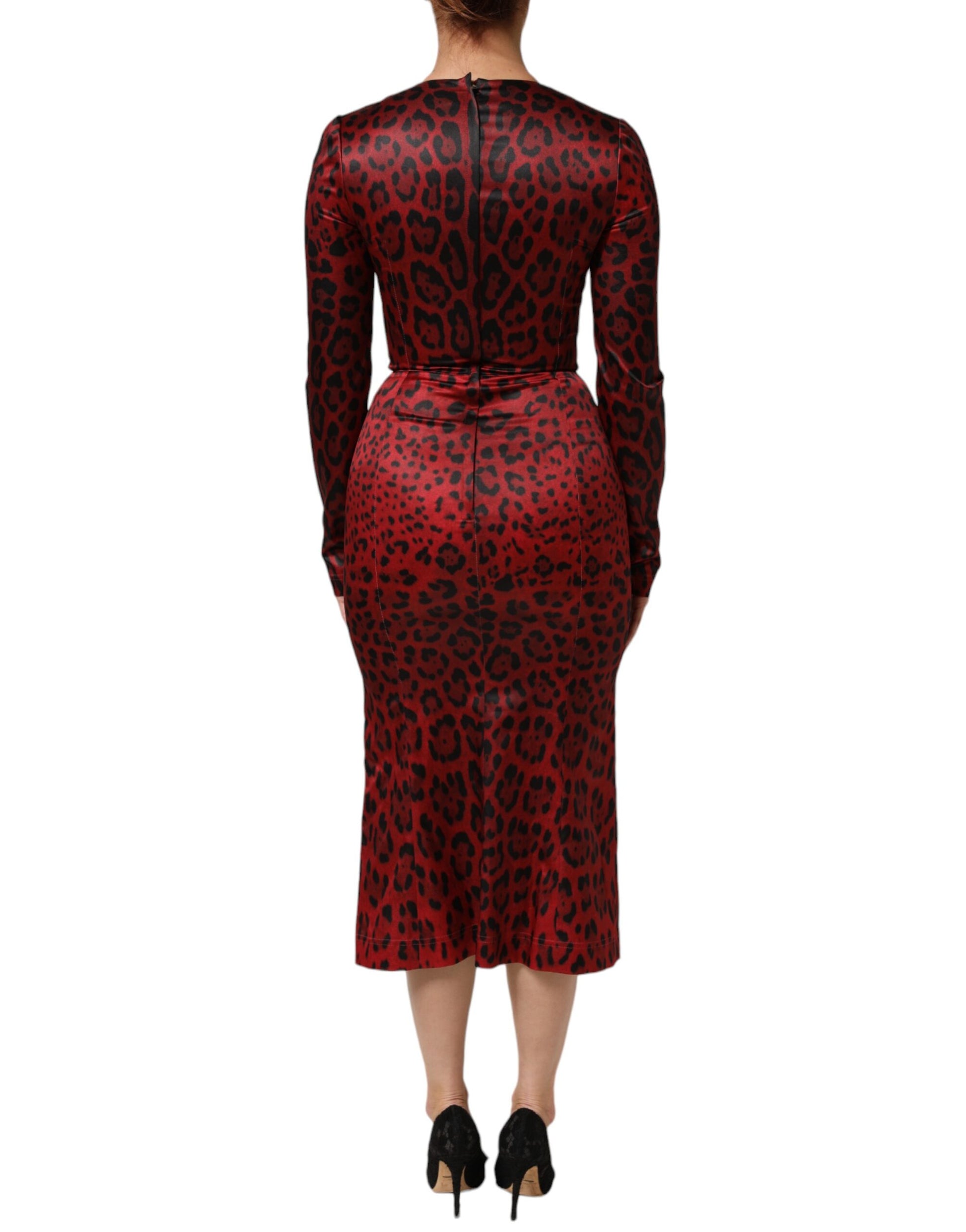Red Leopard Sheath Long Sleeves Dress