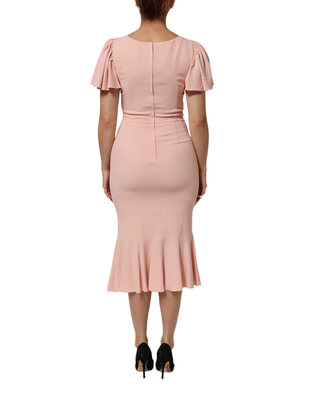 Pink Viscose Short Sleeves Sheath Midi Dress