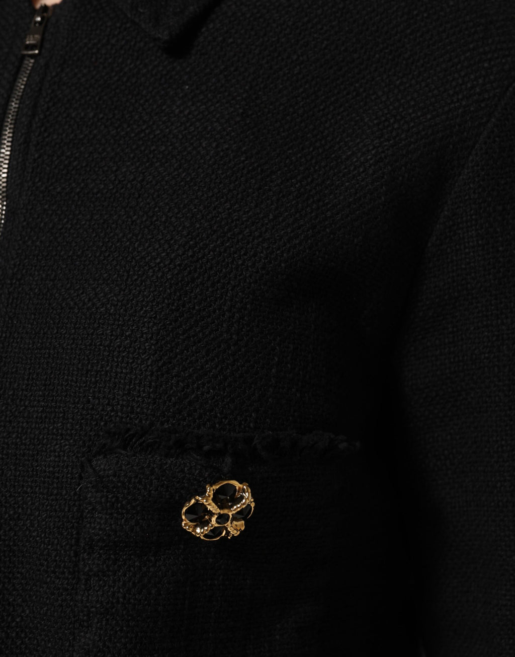 Black Cotton Full Zip Cropped Coat Jacket