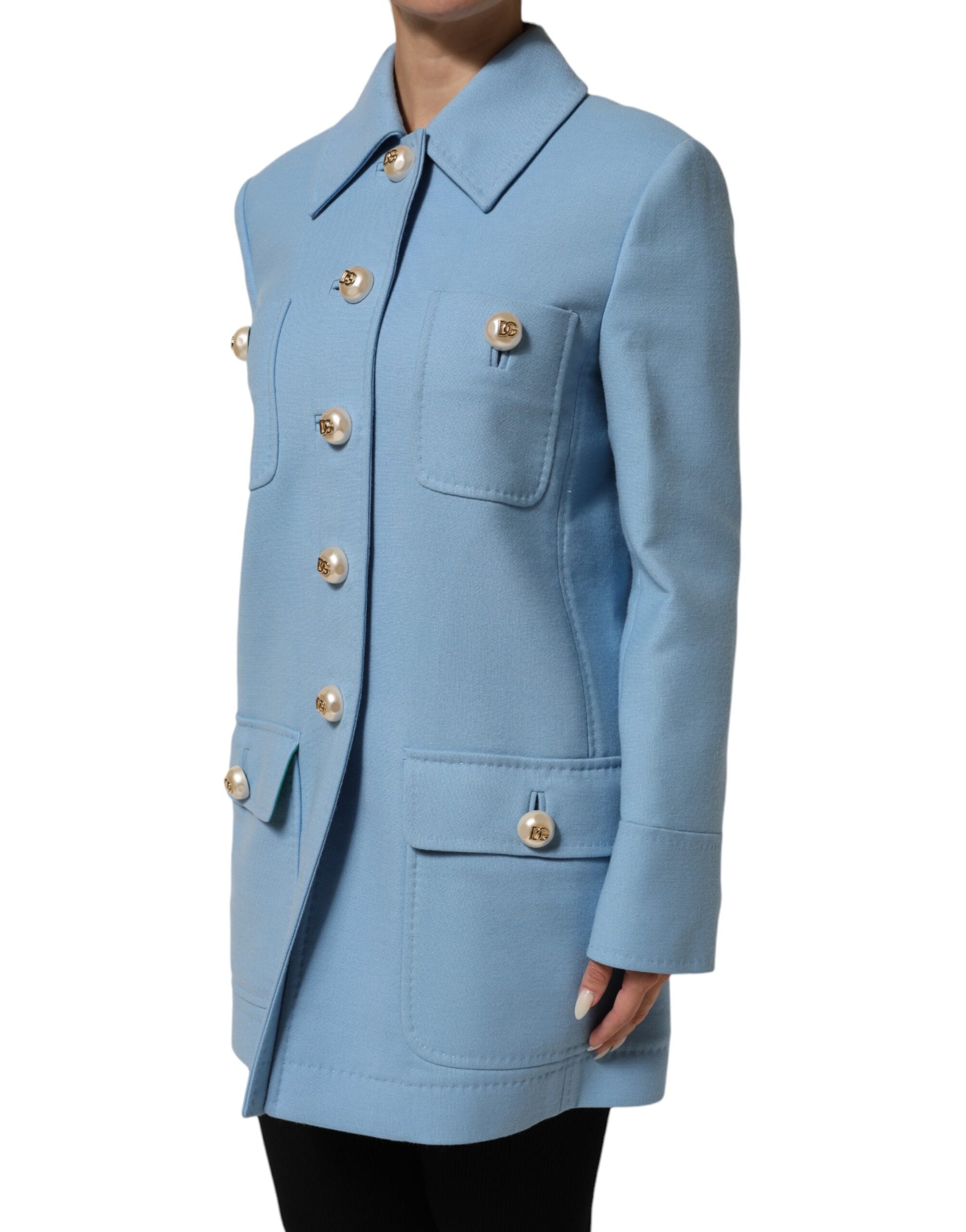 Blue Buttoned Down Trench Coat Jacket