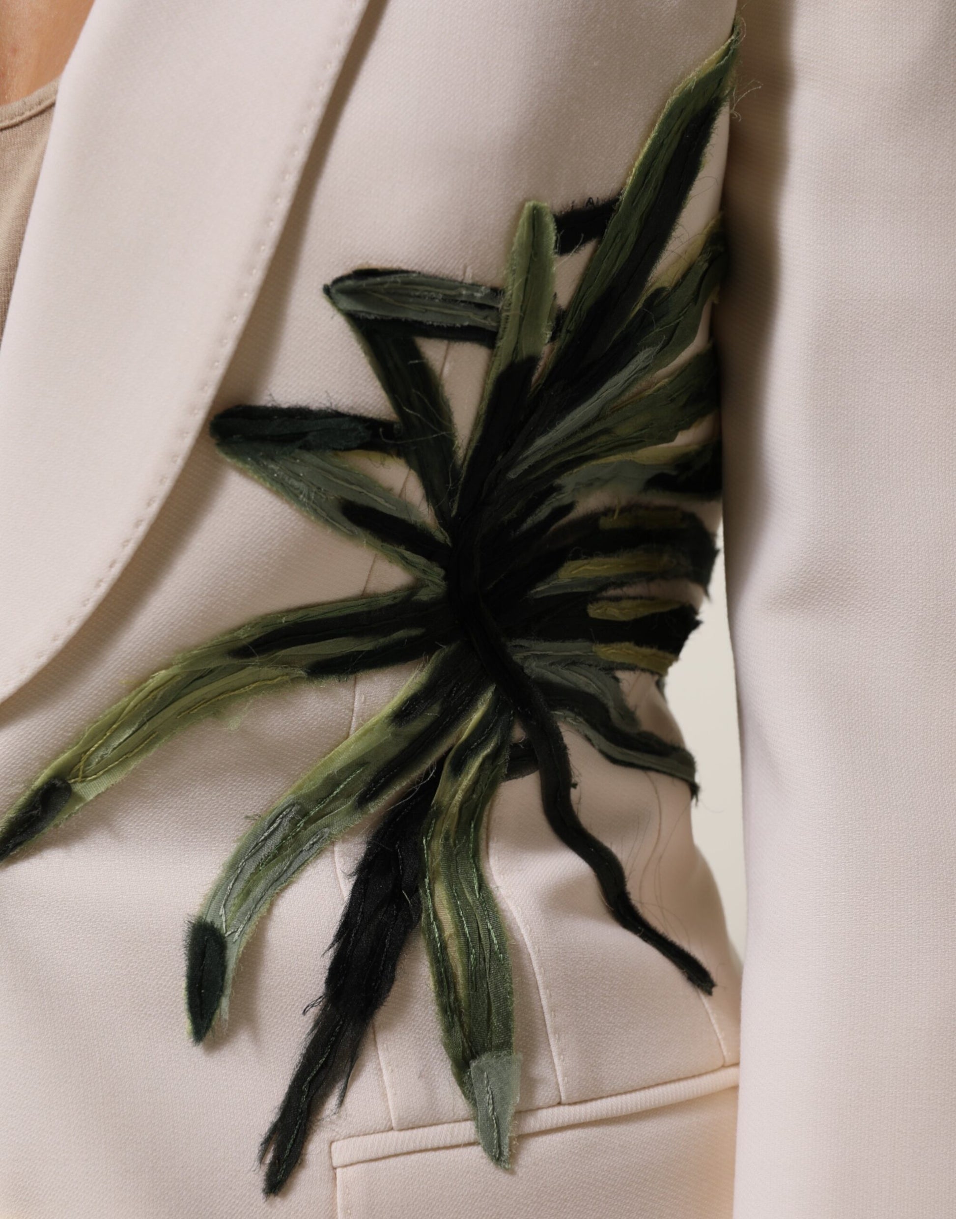 Beige Embroidered Single Breasted Jacket