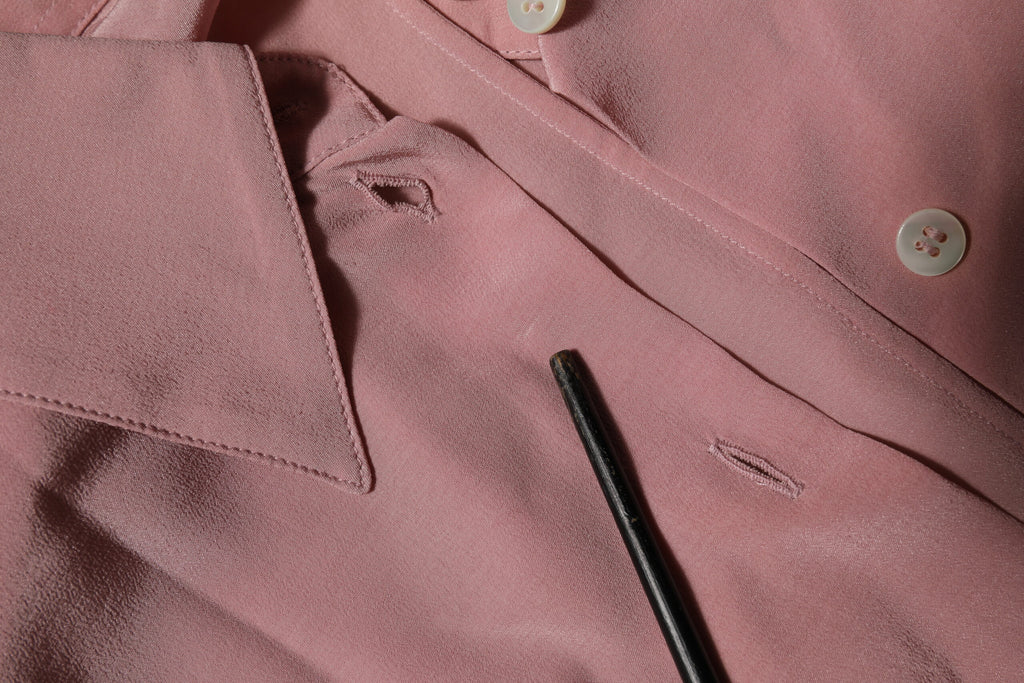 Pink Silk Collared Long Sleeves Blouse Top