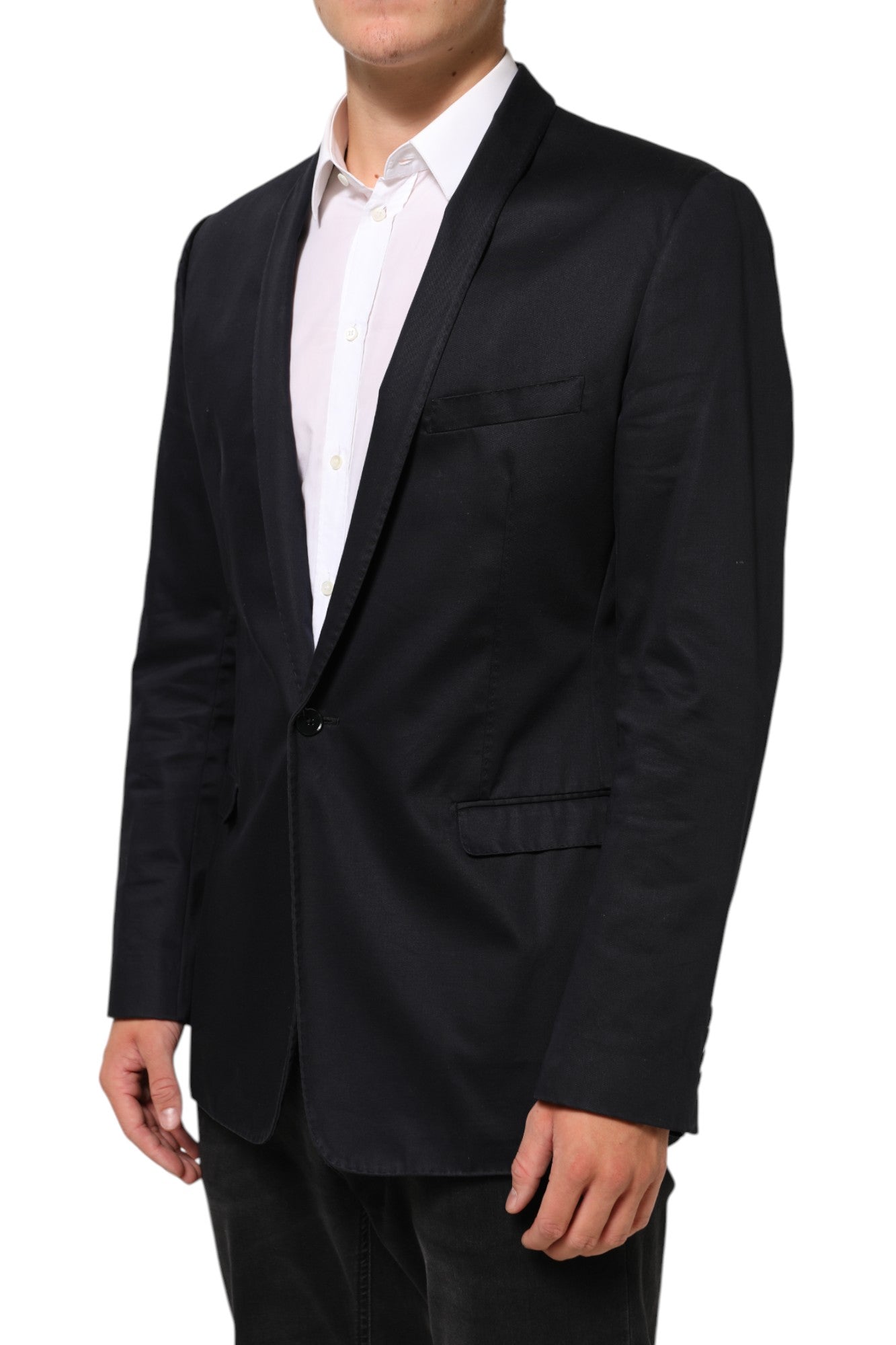 Black Cotton 1 Button Suit Jacket Blazer