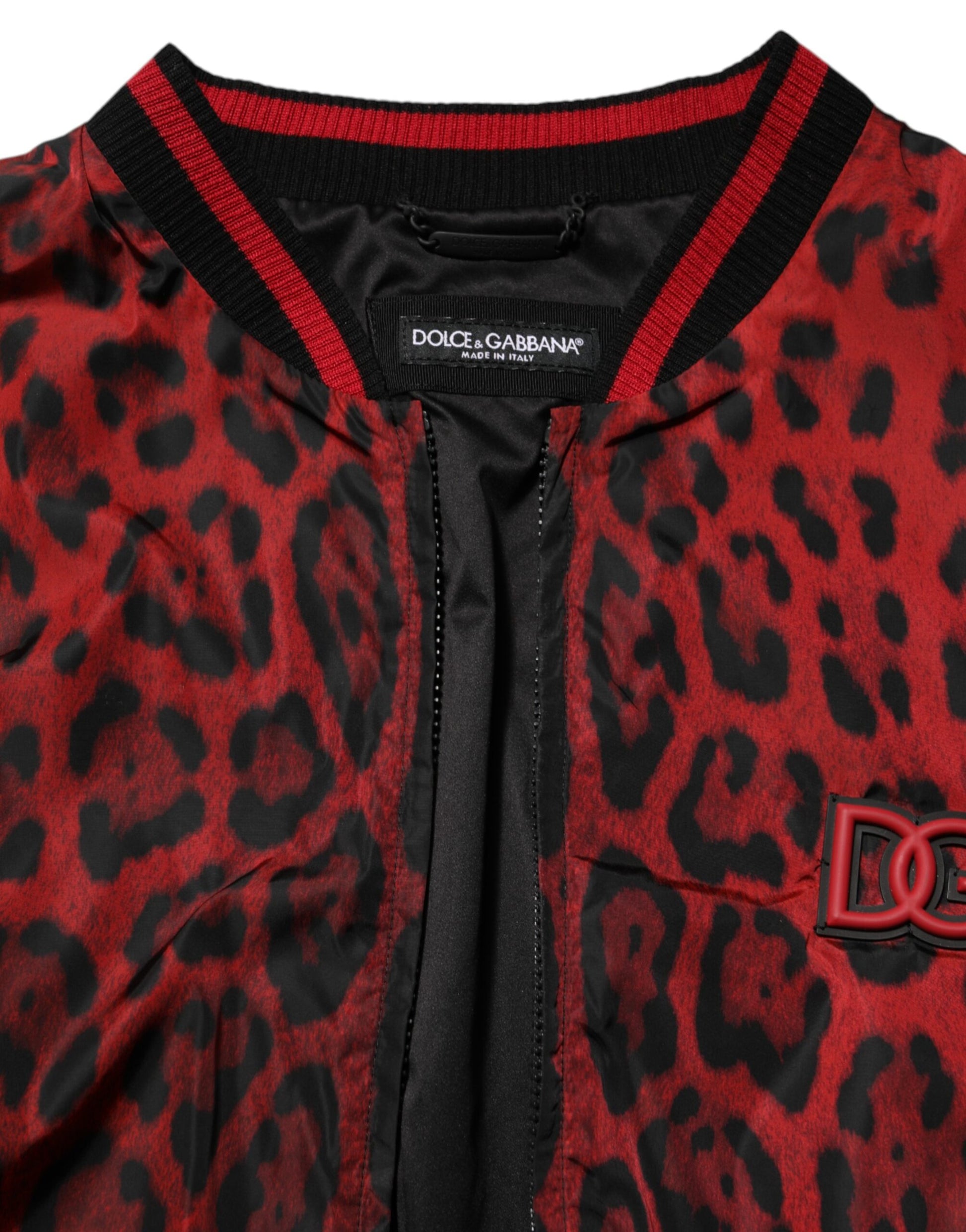Red Leopard Print Full Zip Bomber Jacket