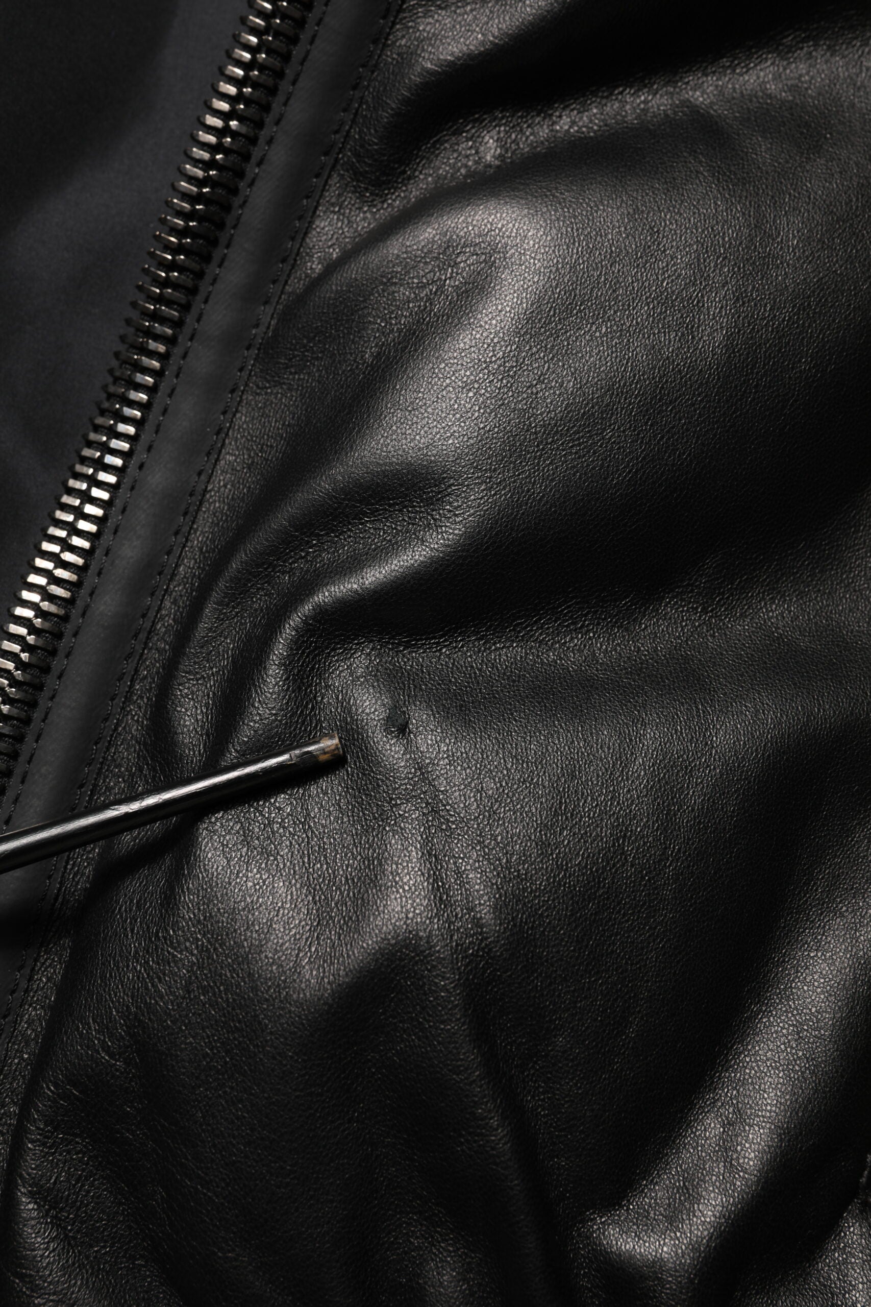 Black Leather Nylon FullZip Blouson Jacket