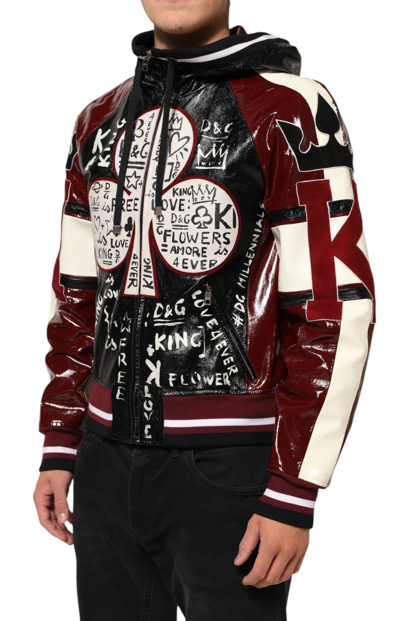 Multicolor Hooded Leather DG King Men Biker Jacket